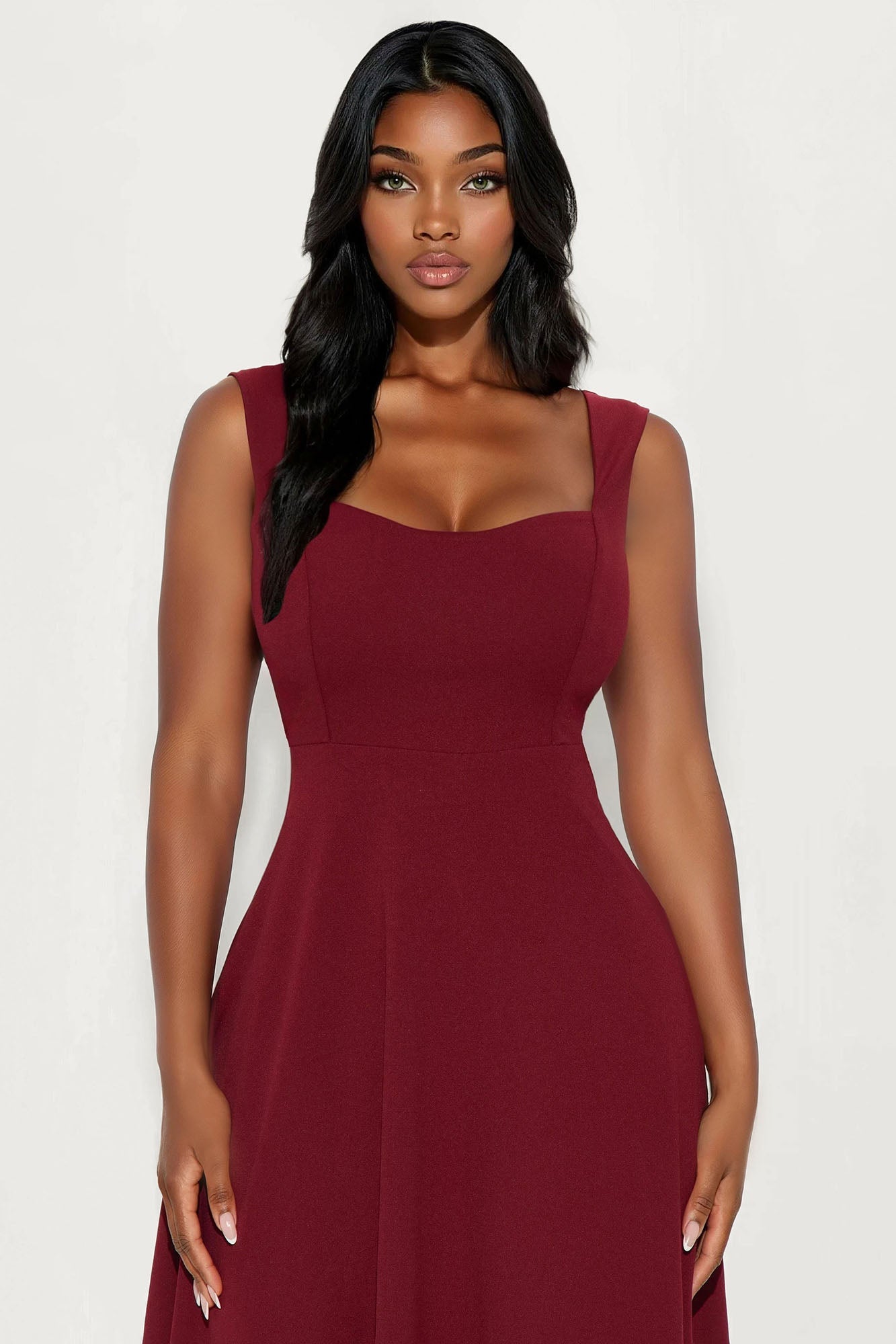 Amira Pleated A Line Midi Dress - Wine