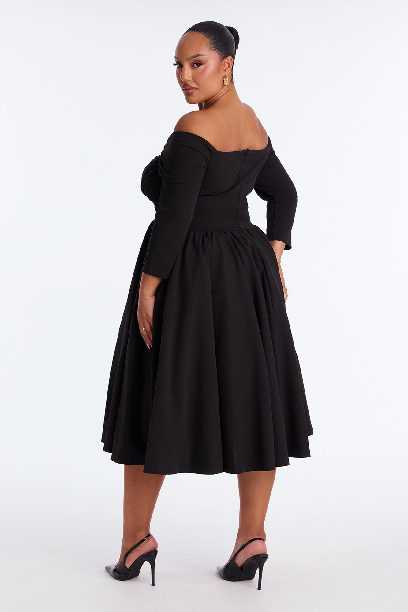 Abby Off Shoulder Crepe Knit Midi Dress - Black