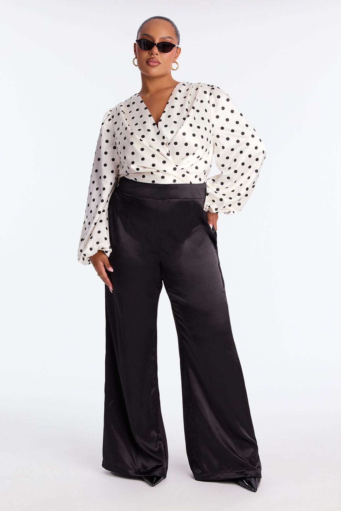 Gabi Satin Polka Dot Jumpsuit - White/Black