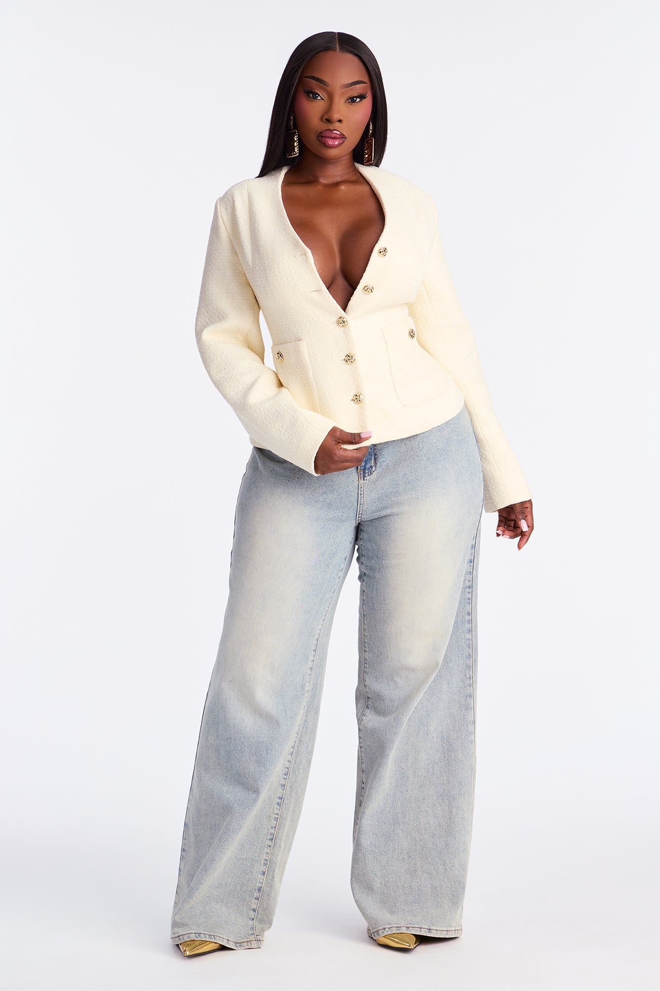 Poised With Grace Tweed Blazer - Cream