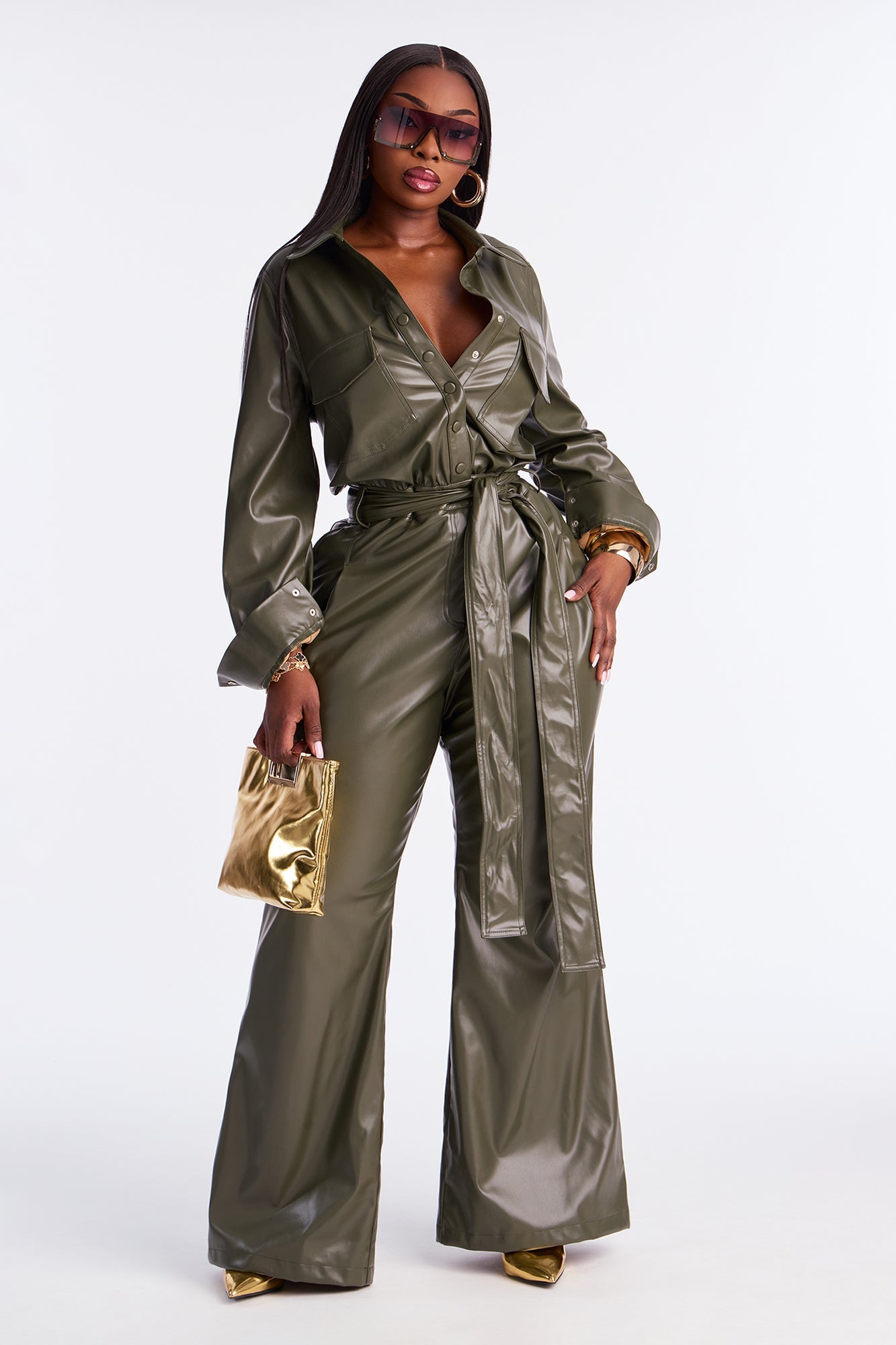 New York City Faux Leather Jumpsuit - Olive