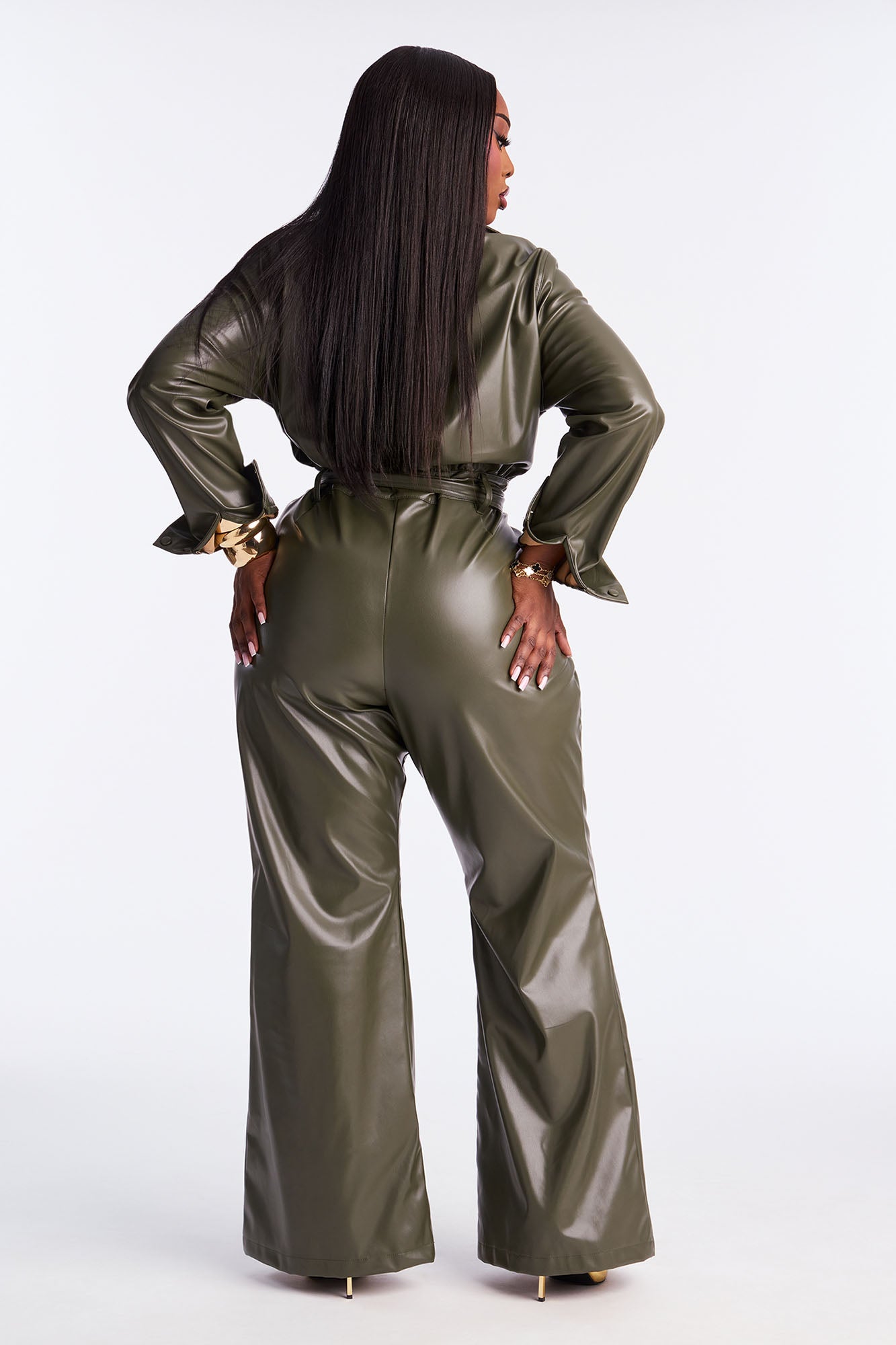 New York City Faux Leather Jumpsuit - Olive