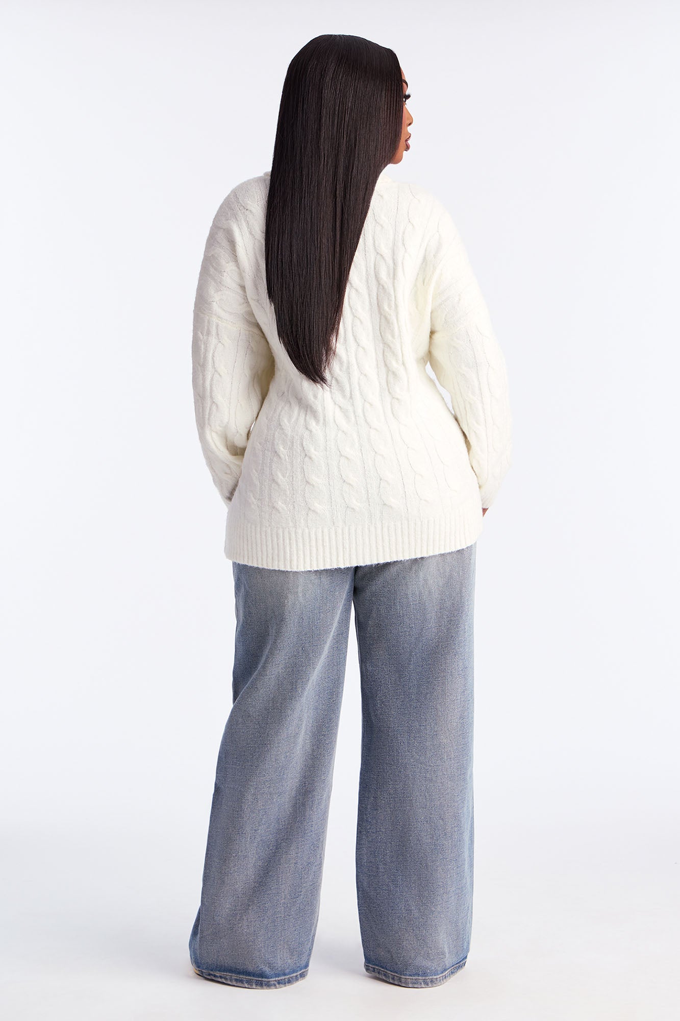 Feeling Chill Cable Knit Turtle Neck Sweater - Ivory