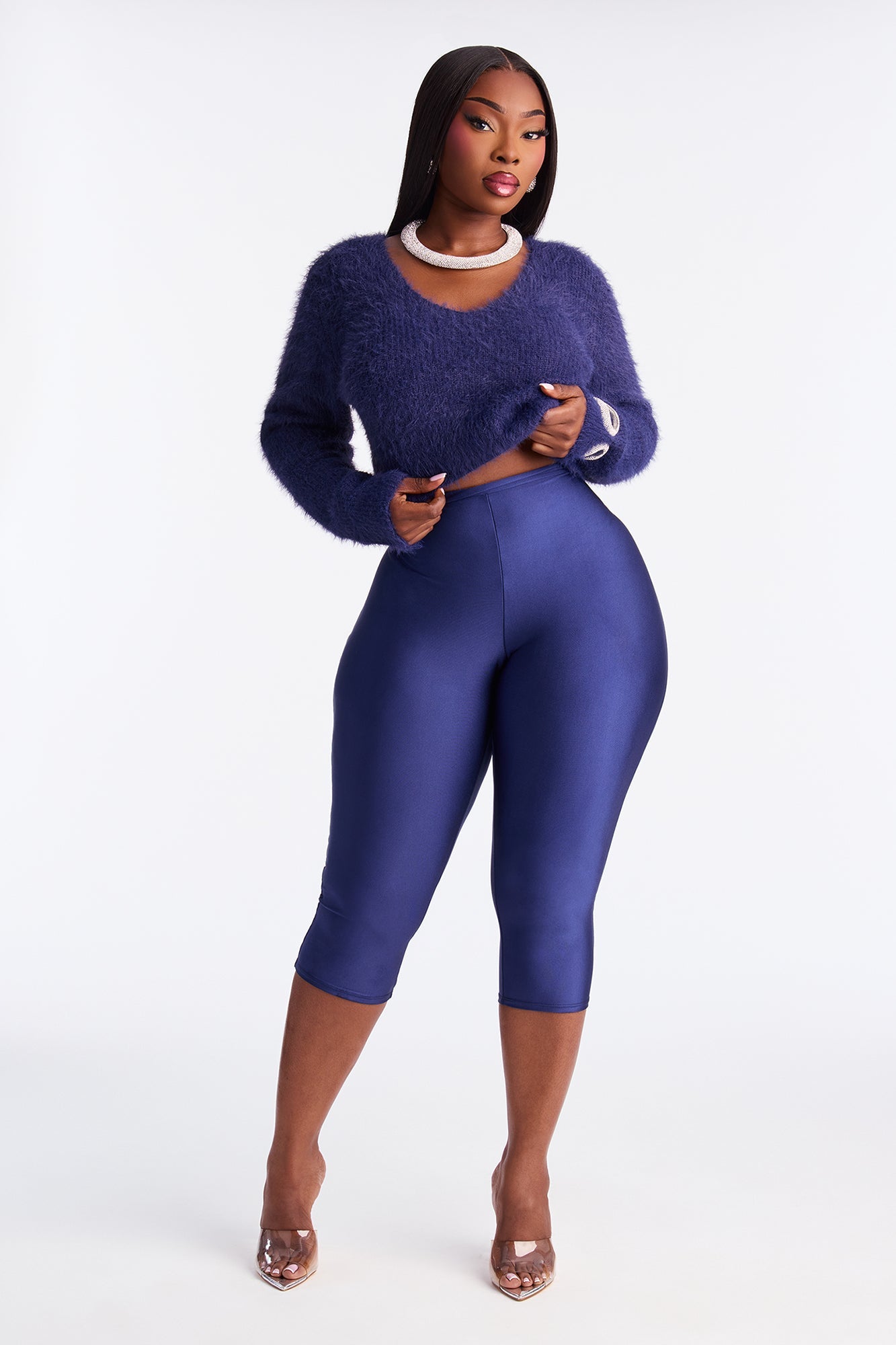 Nikole High Rise Tricot Capri Legging - Navy