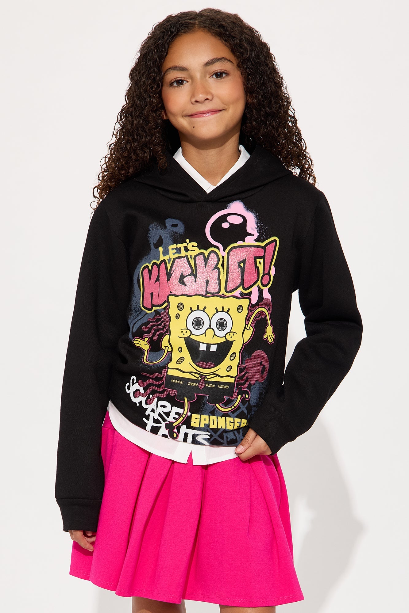 Mini Spongebob And Gary Graphic Hoodie - Black
