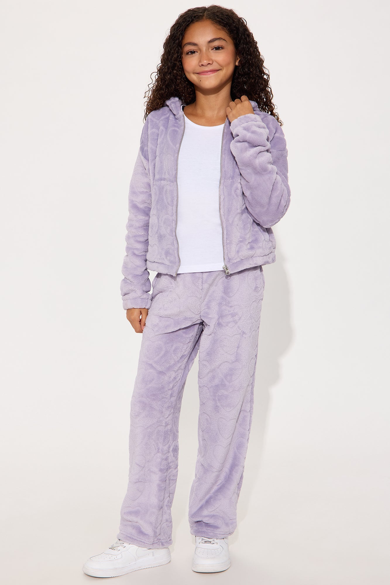 Mini Happy Hearts Wide Leg Pant Set - Purple