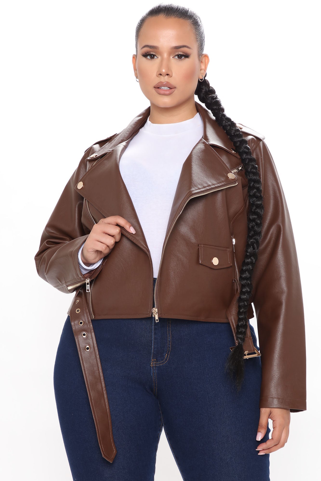 Remind Me Later Faux Leather Jacket - Mocha/Gold
