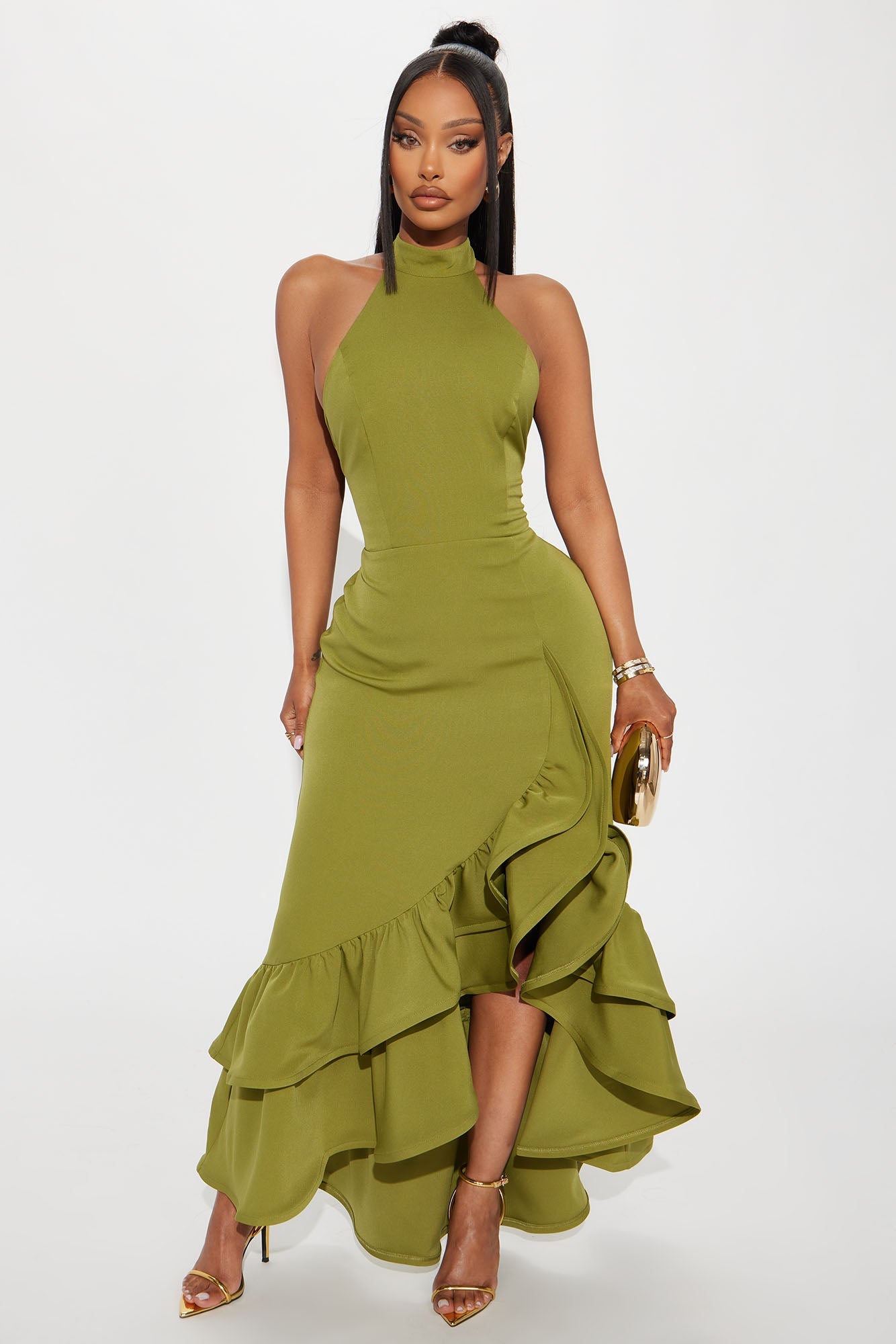 Olivia Ruffle Maxi Dress - Chartreuse