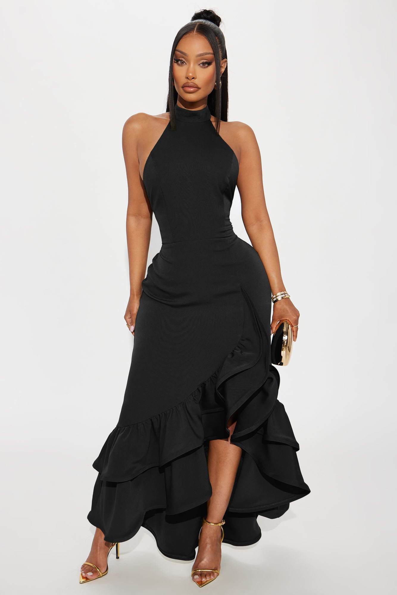 Olivia Ruffle Maxi Dress - Black