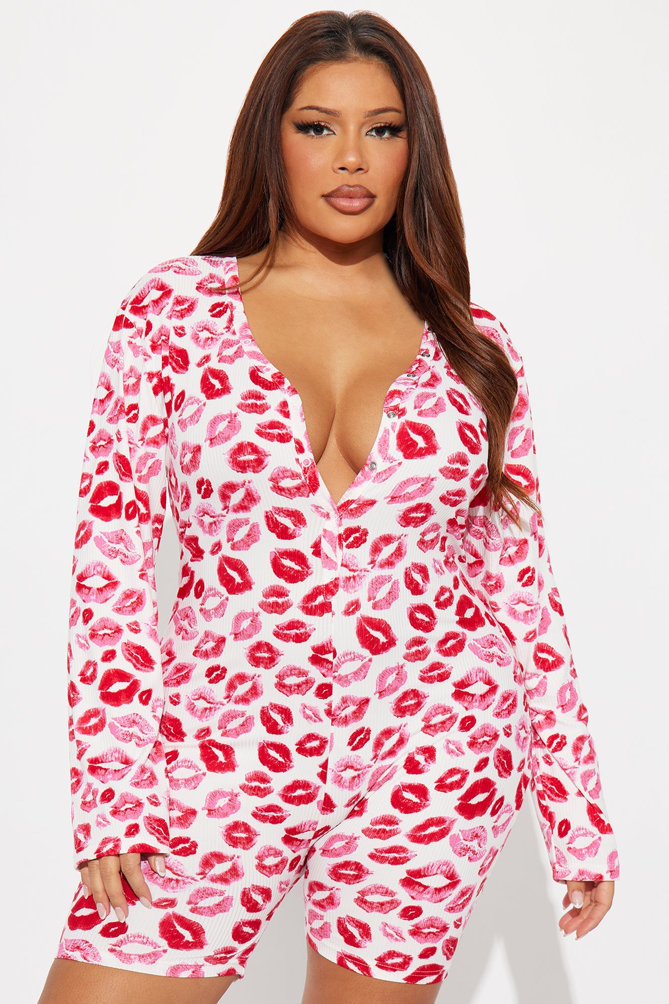 Muchos Besos Ribbed Long Sleeve PJ Romper Onesie - White/combo