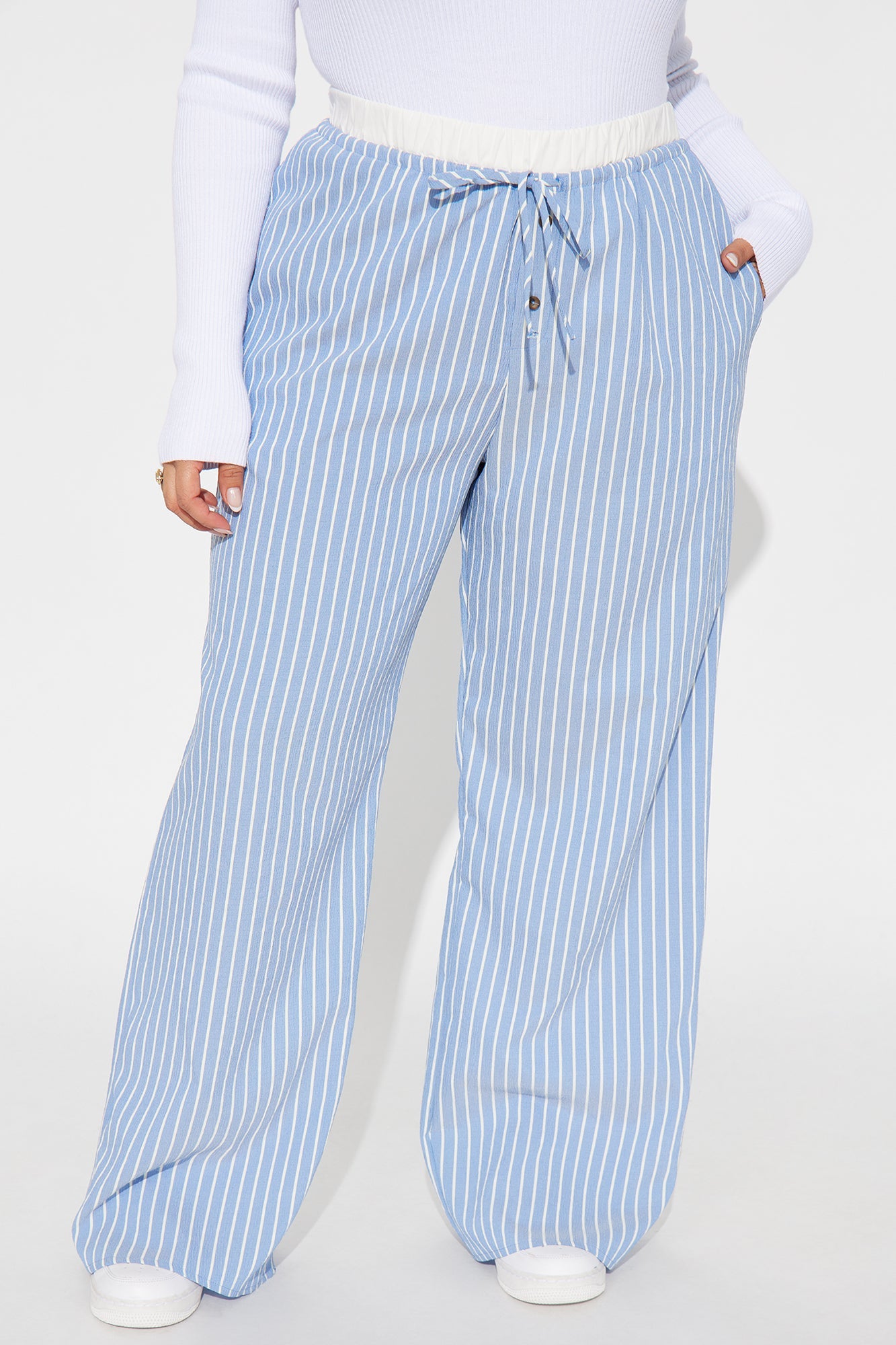 Samantha Wide Leg Contrast Waistband Boxer Pant - Blue/combo