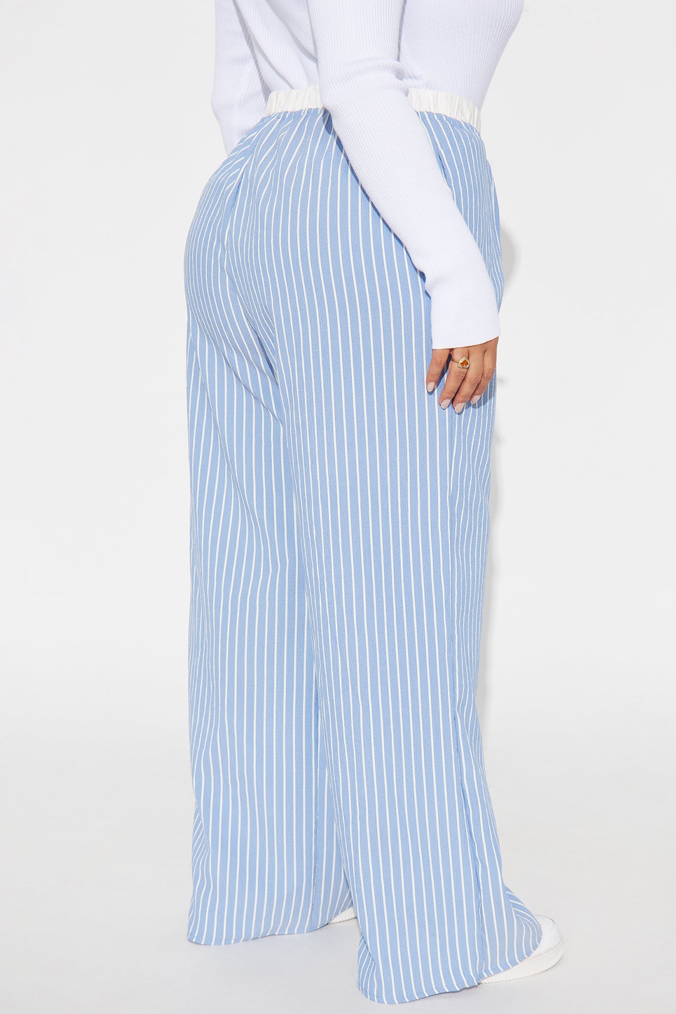 Samantha Wide Leg Contrast Waistband Boxer Pant - Blue/combo
