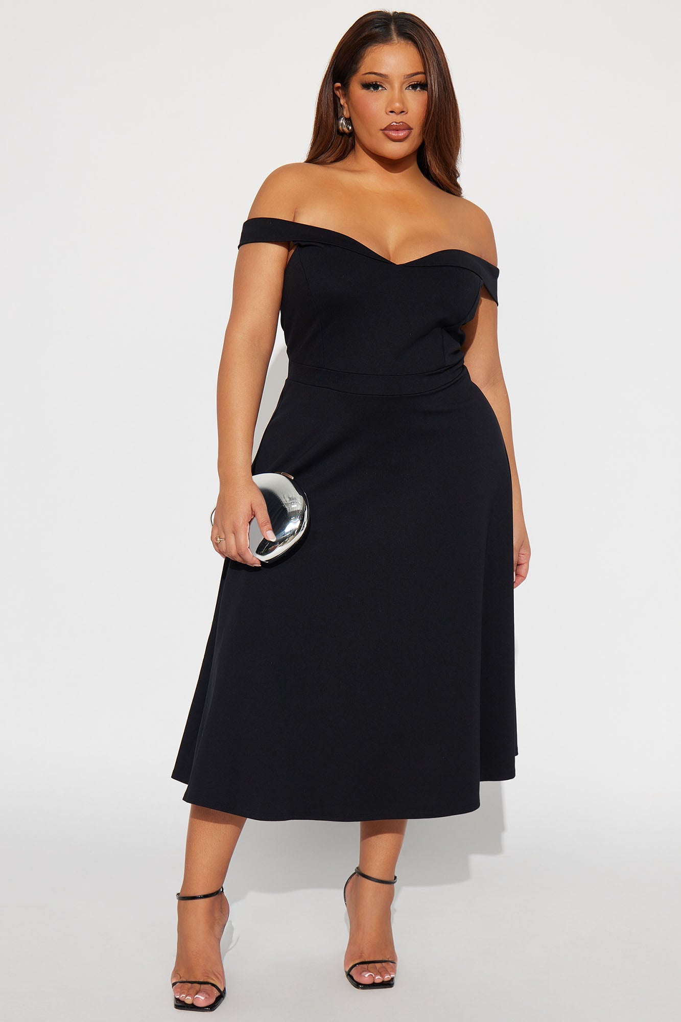 Poppy Body Sculpt Ponte Off Shoulder Midi Dress - Black