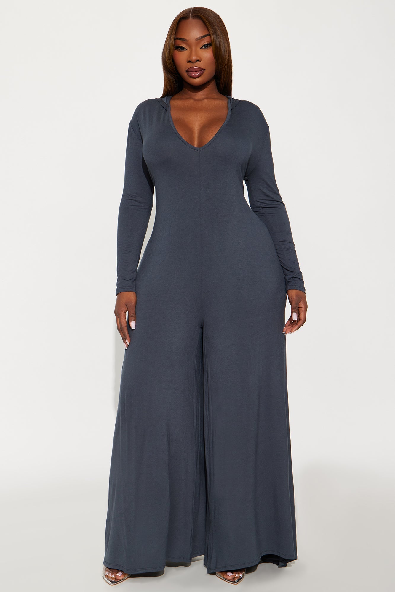 Haven Hooded Wide Leg Long Sleeve Jumpsuit - Charcoal