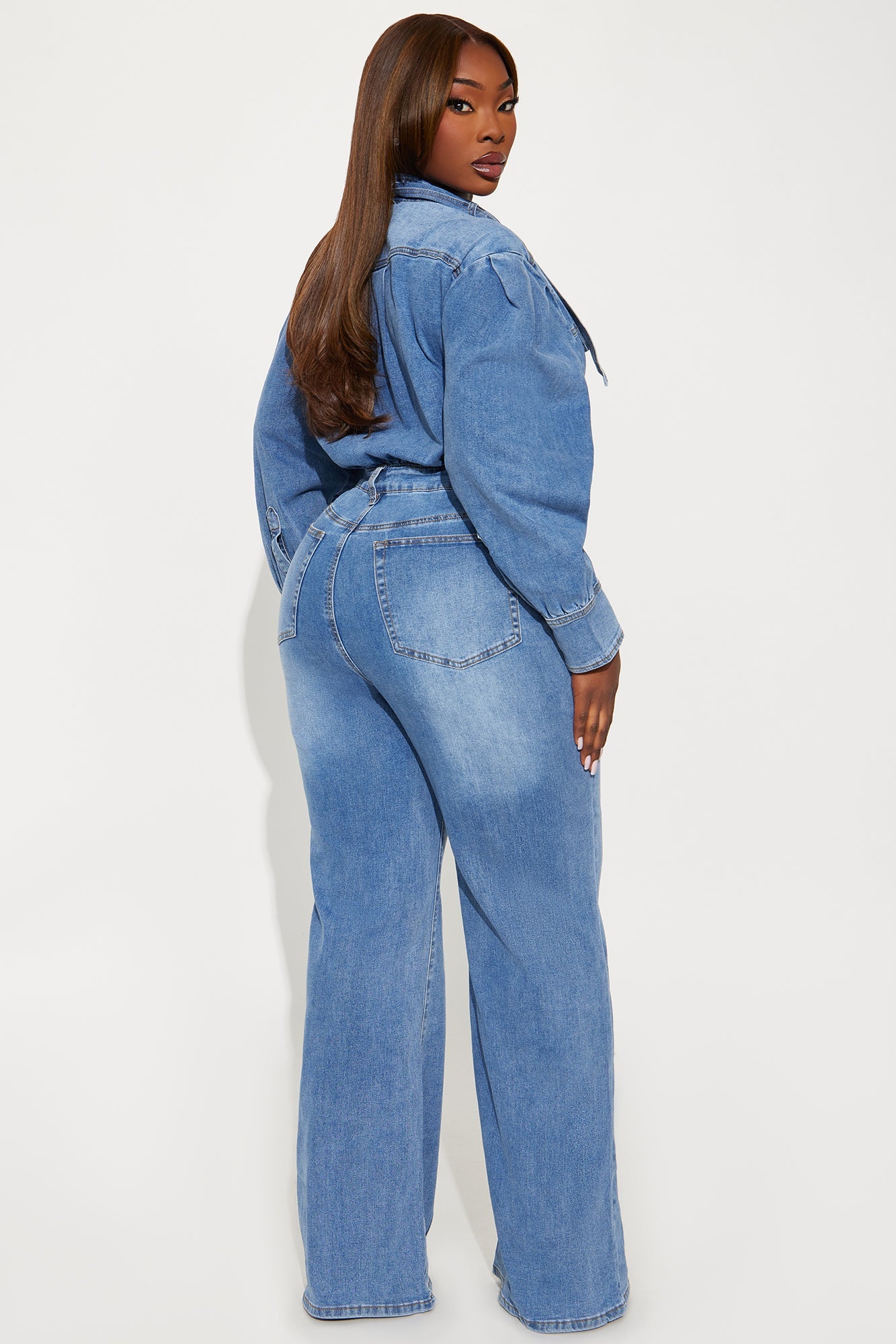 Ivana Bold Sleeve Denim Jumpsuit - Denim