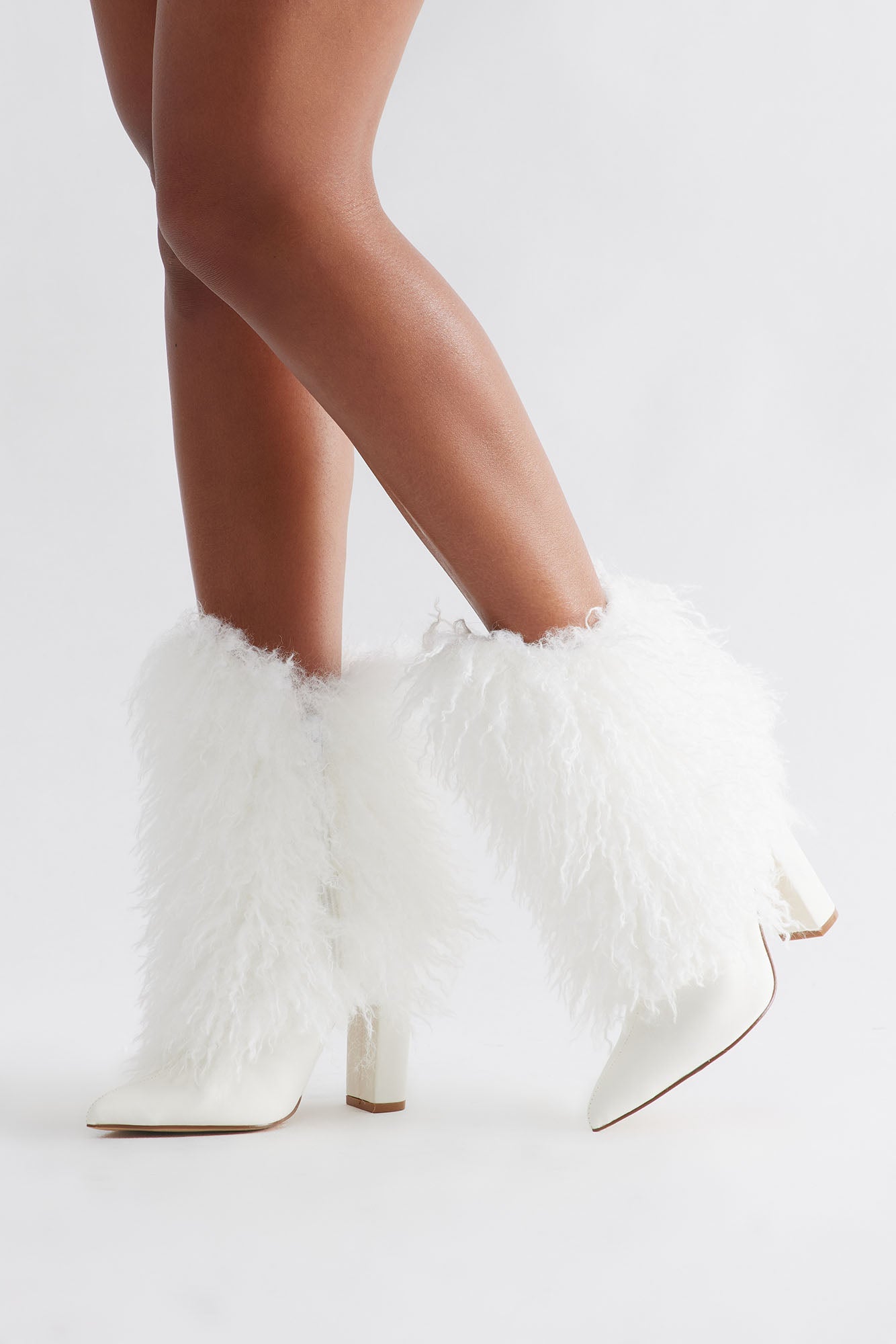 Falls Faux Fur Overlay Booties - White