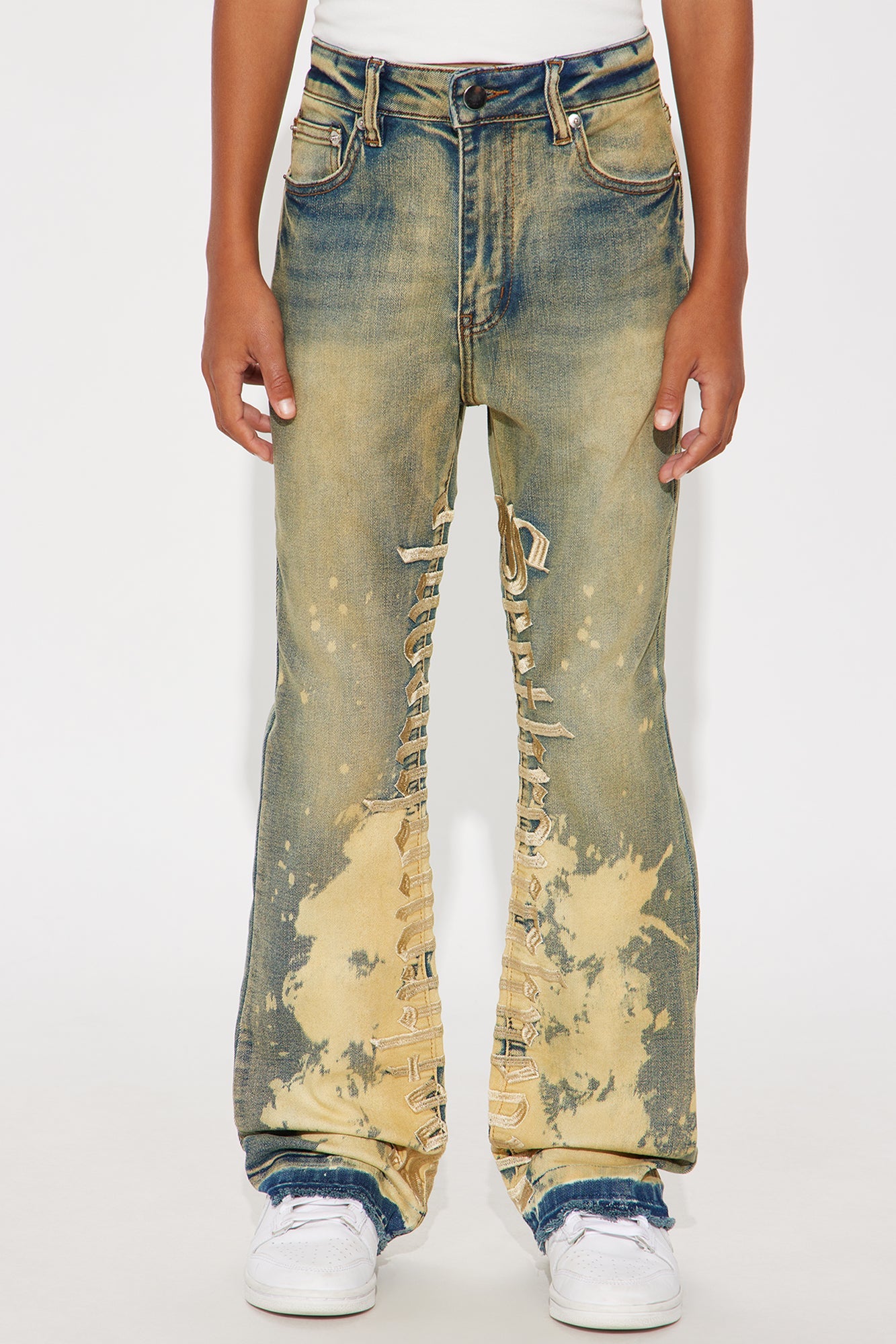 Mini See It Through Bleached Stacked Skinny Flare Jeans - Vintage Wash