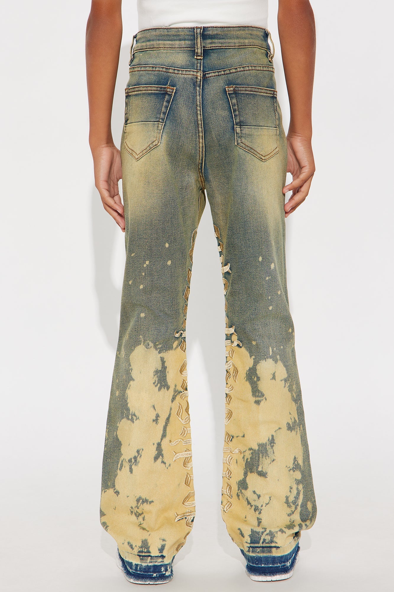 Mini See It Through Bleached Stacked Skinny Flare Jeans - Vintage Wash
