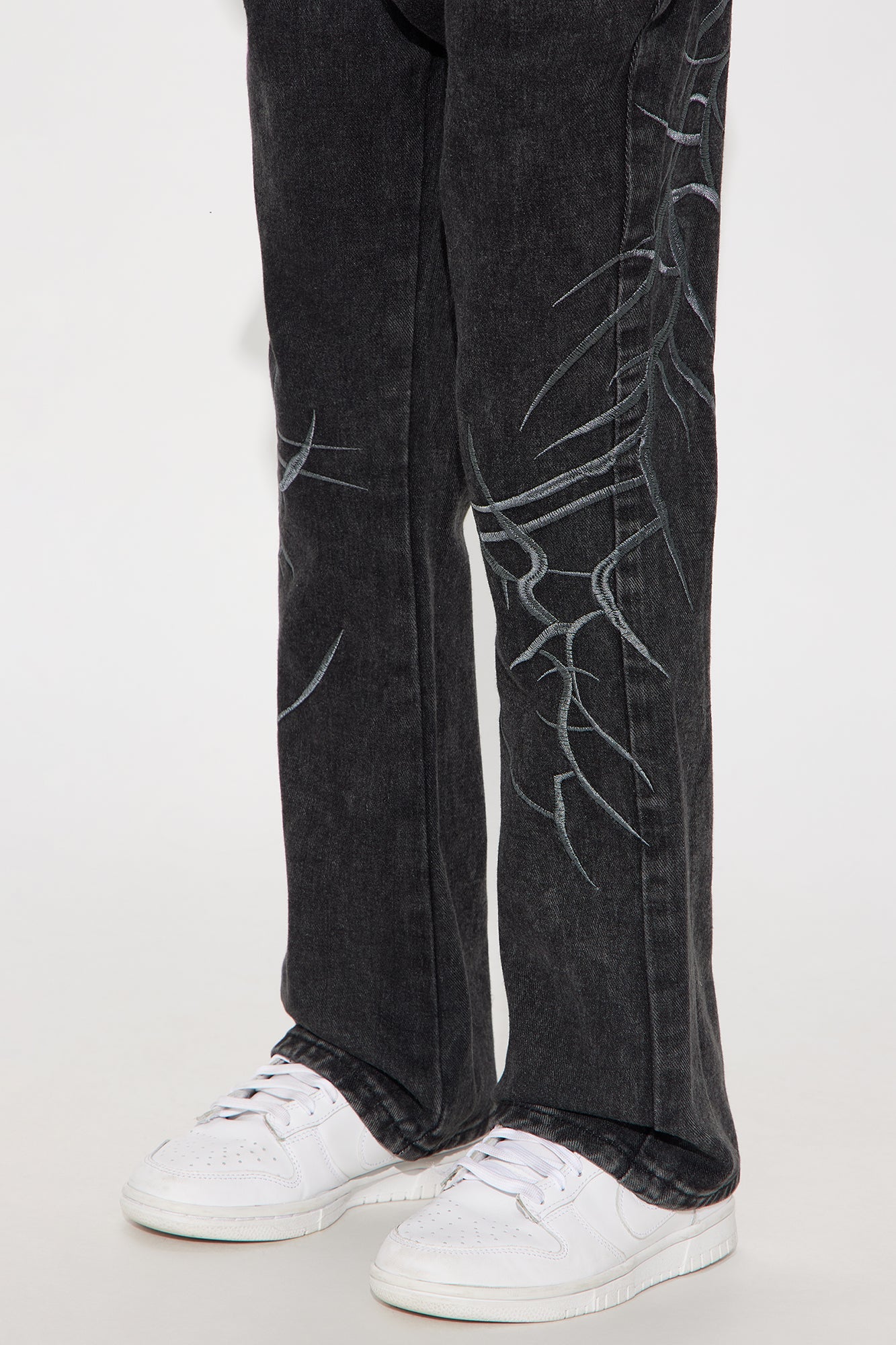 Mini Stacked Slim Flare Thread Bare Embroidered Jean - Black Wash