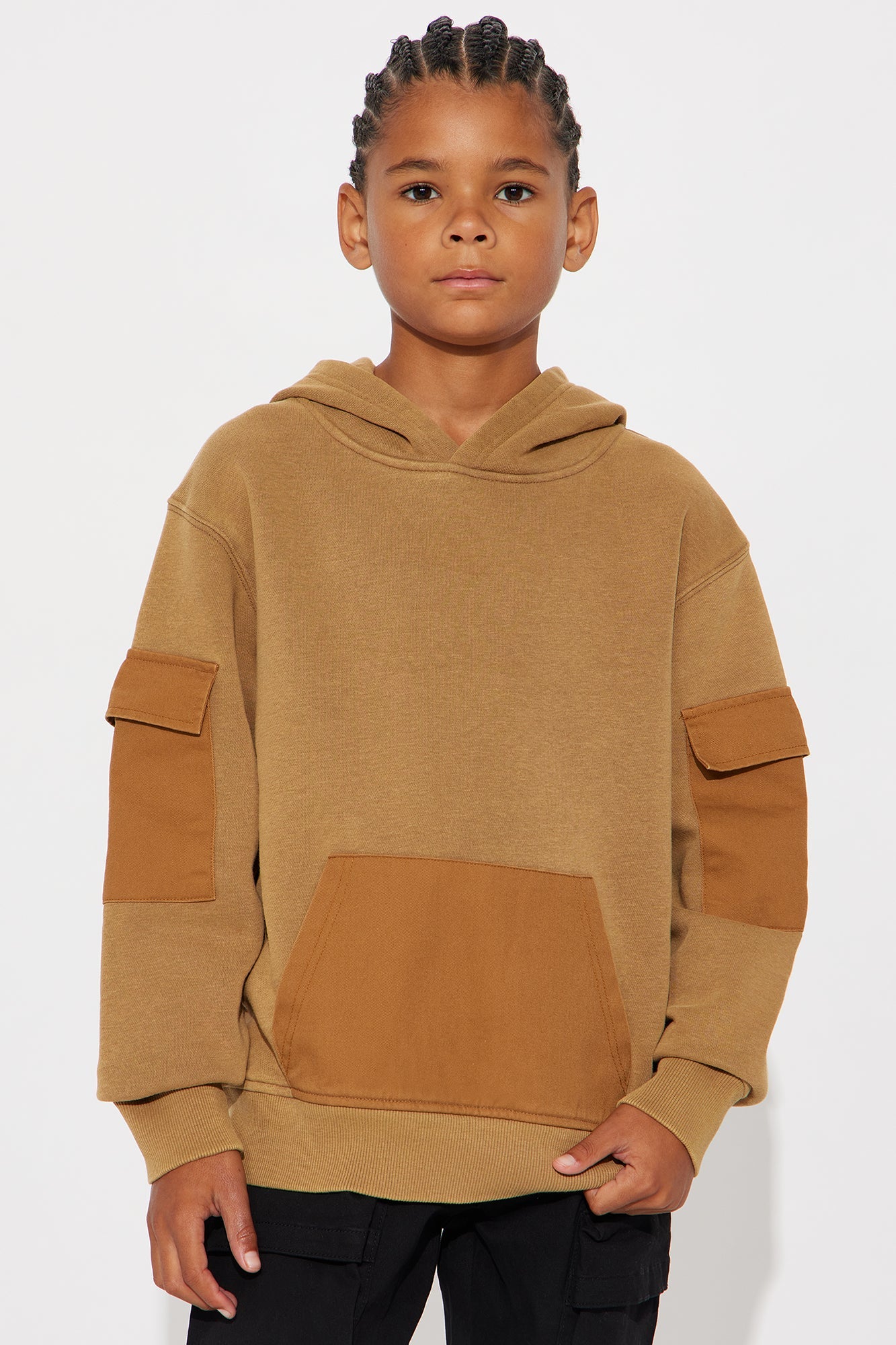 Mini Oversized Twill Cargo Hoodie - Brown/combo