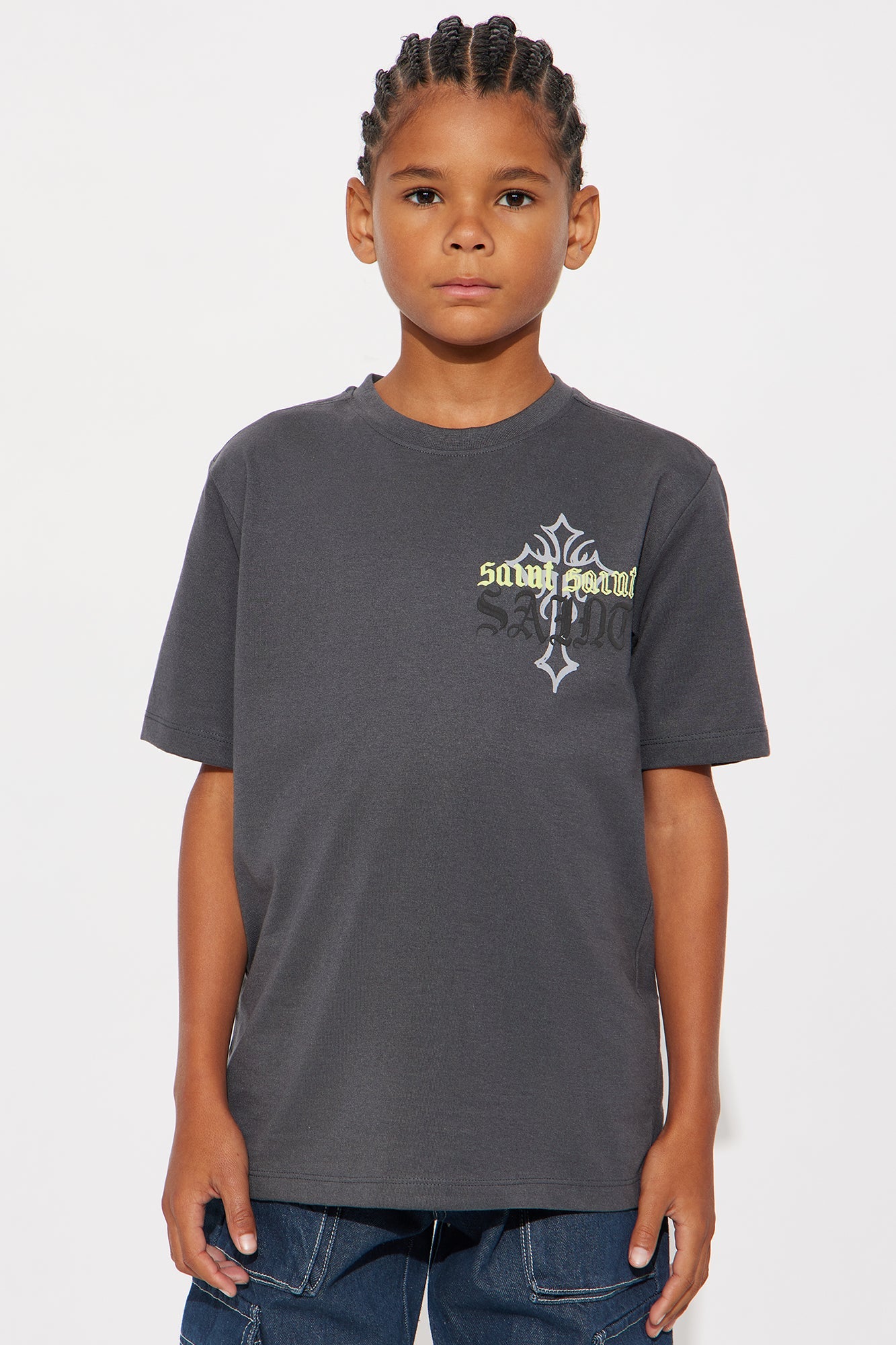 Mini Forever A Saint Front/Back Short Sleeve Tee - Charcoal