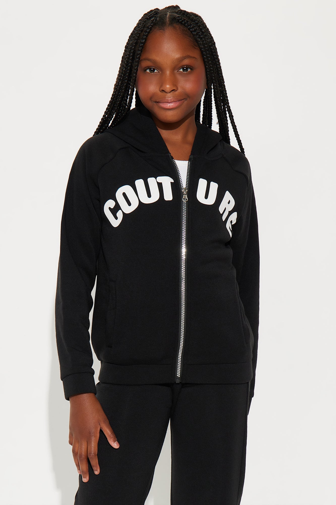 Mini Couture Comfort Zip Up Fleece Pant Set - Black