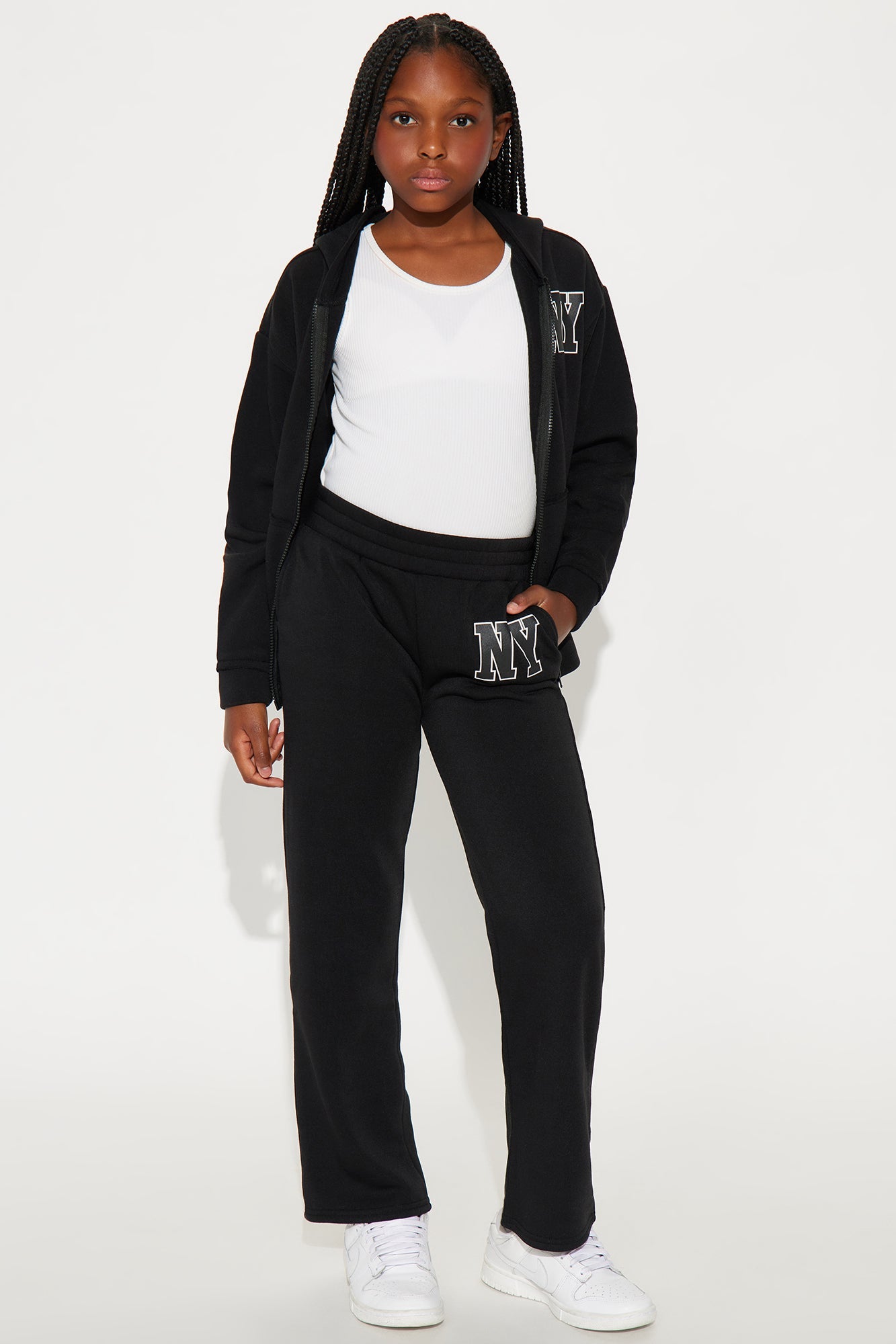 Mini NY Oversized Fleece Pant Set - Black
