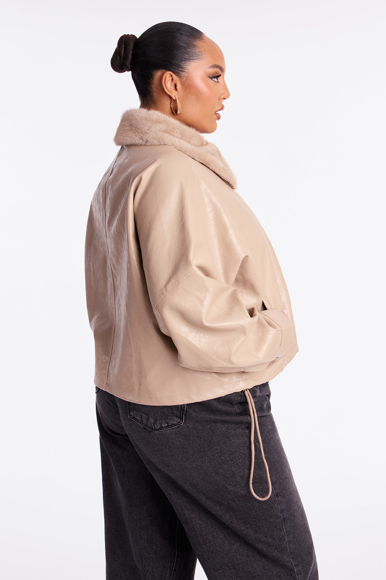 City Nights Faux Leather Bomber Jacket - Mocha