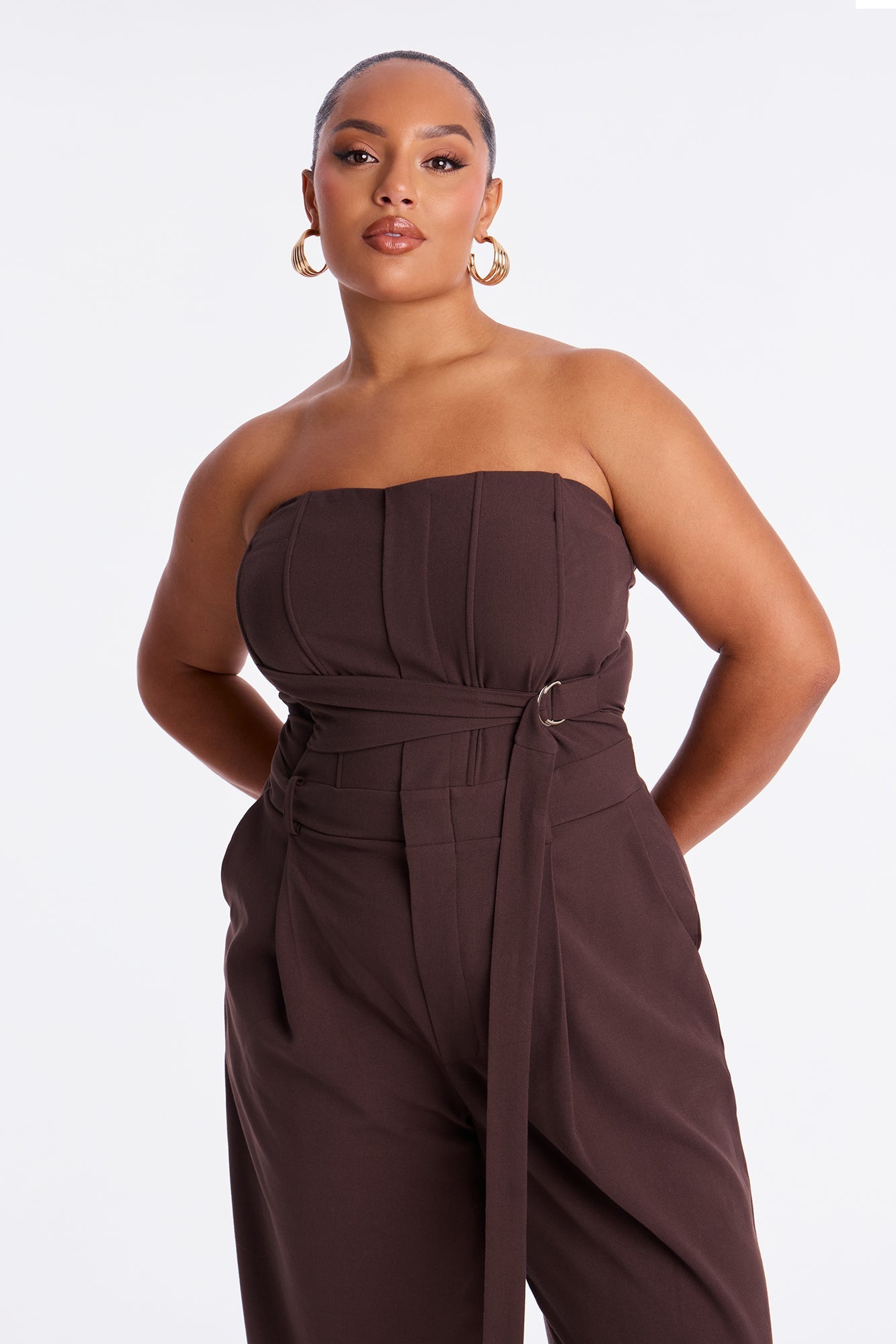 Late For Work Wide Leg Jumpsuit - Chocolate