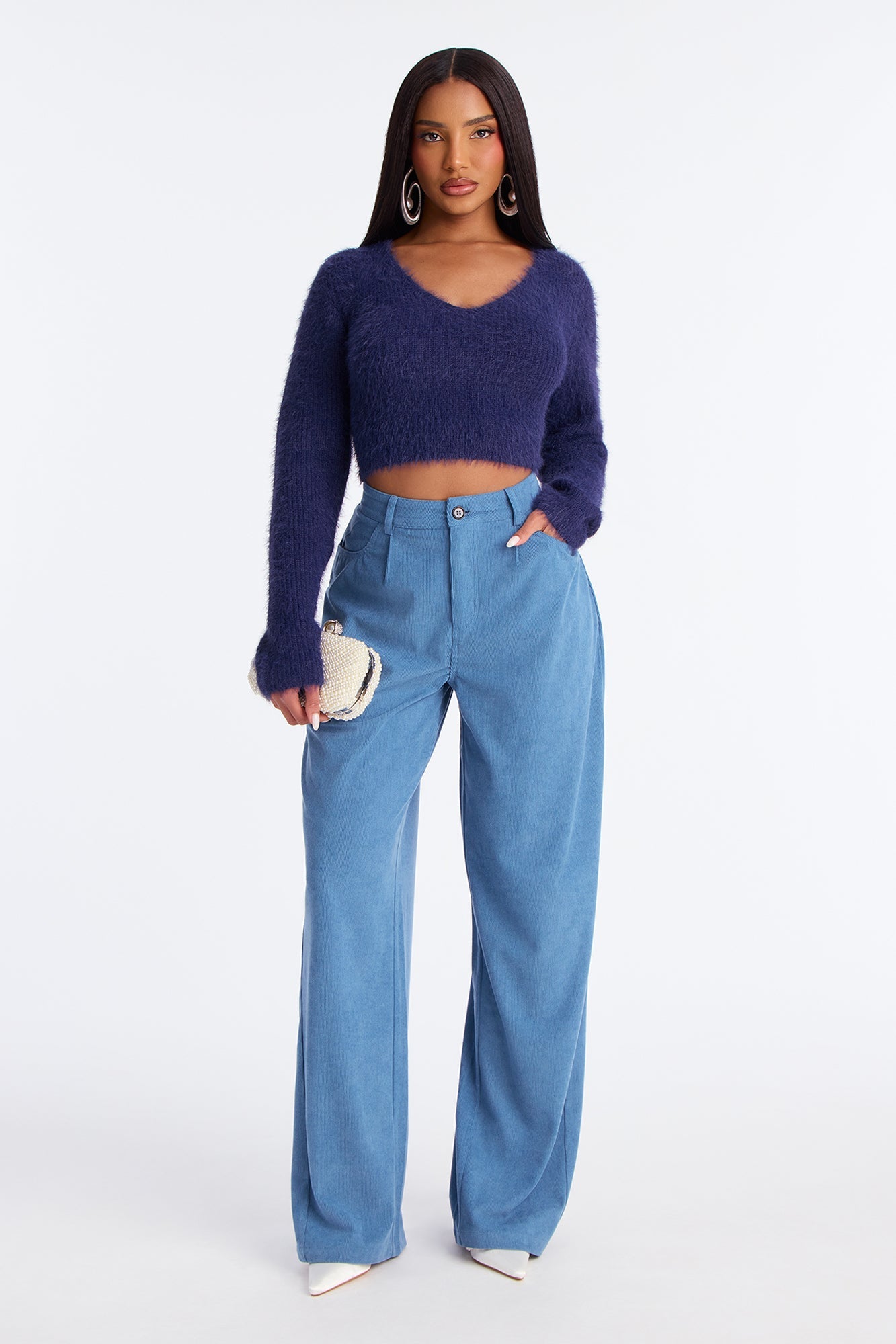 Everyday Casual Corduroy Wide Leg Pant 32″ - Blue