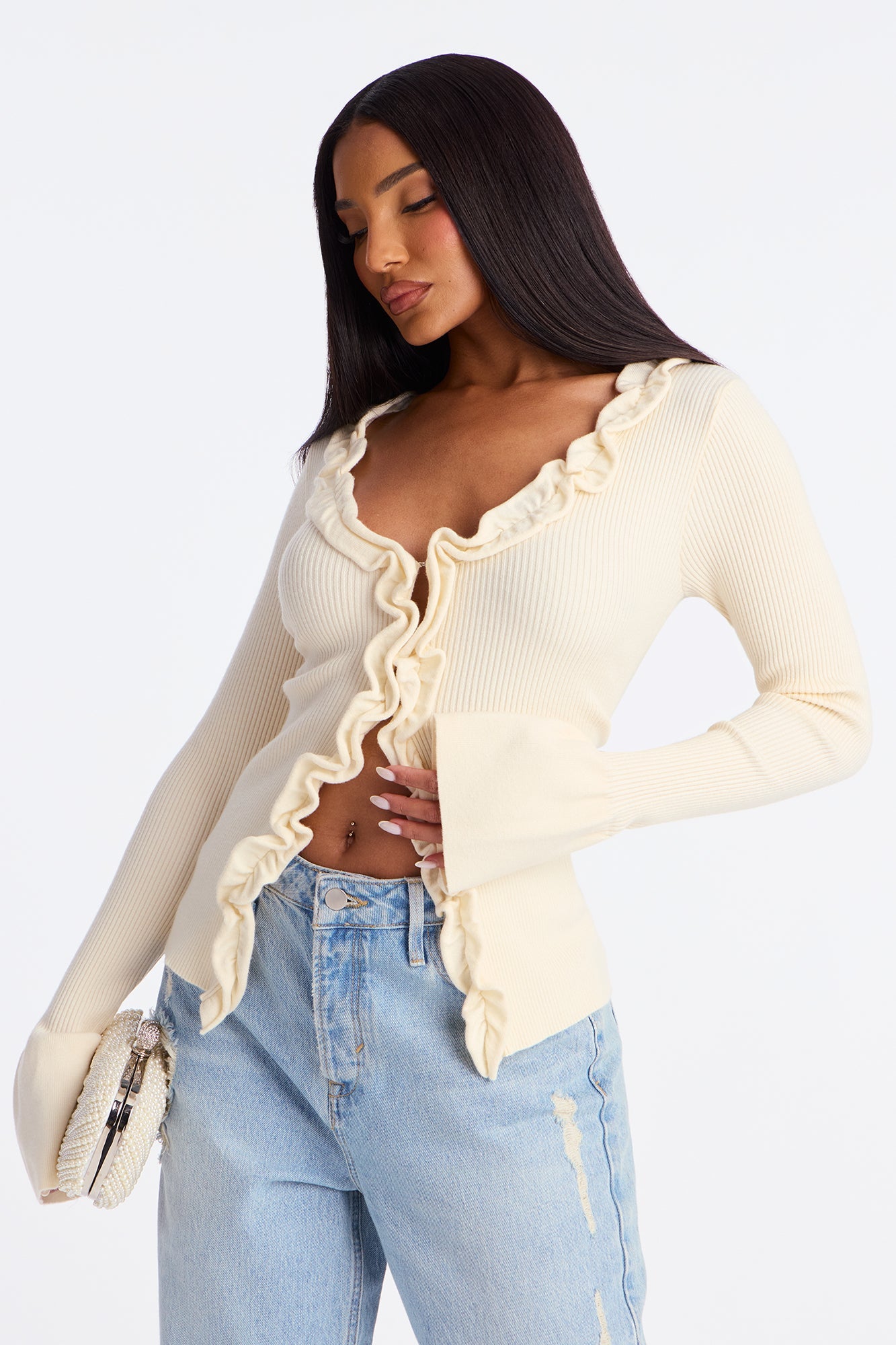 Sweet But Spicy Ruffle Cardigan - Cream