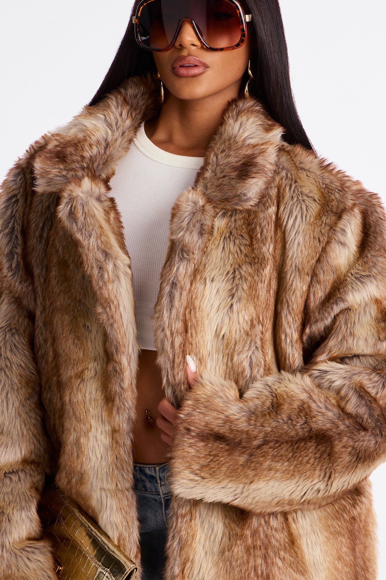 Breezy Nights Faux Fur Coat - Brown/combo