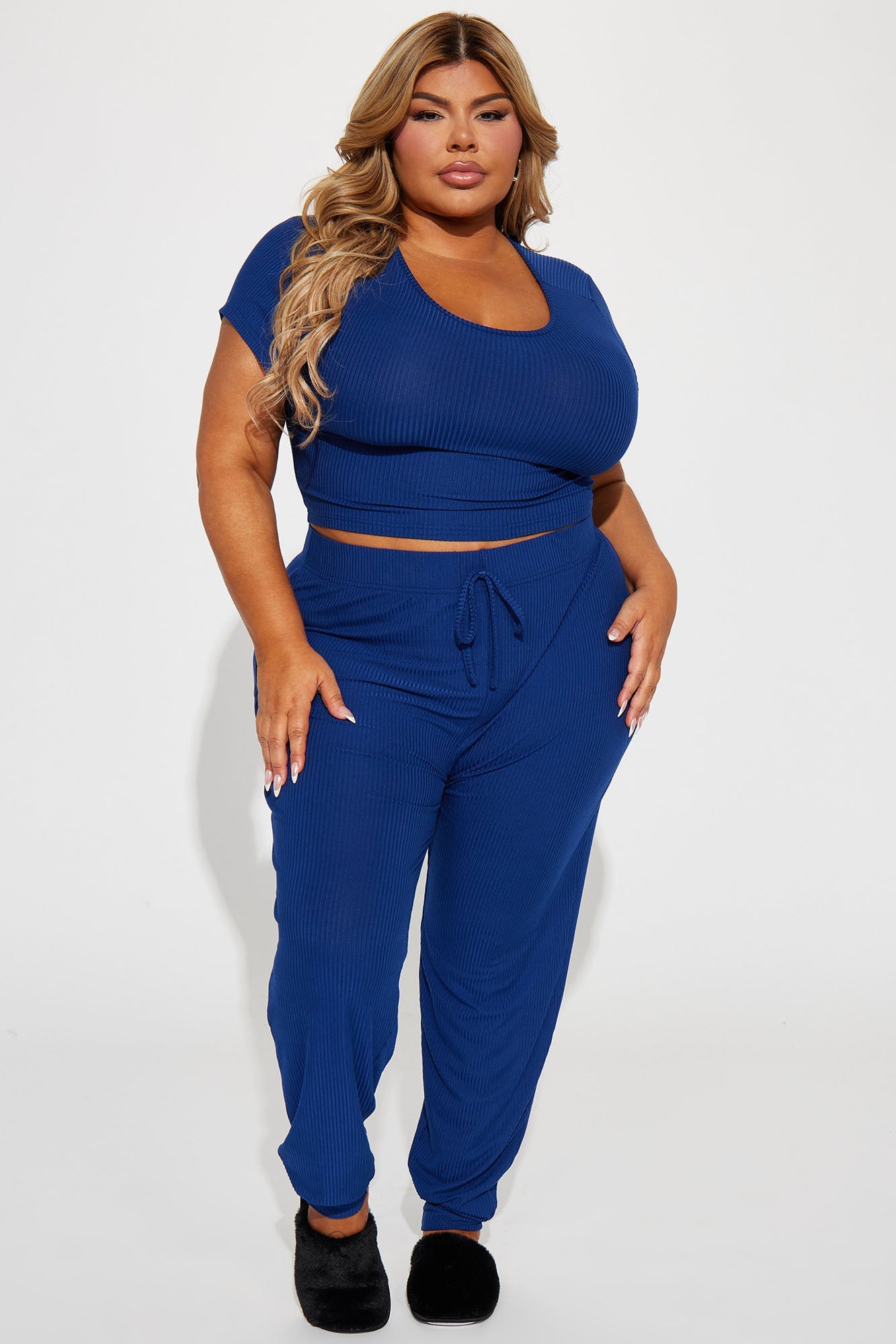 We Go Together Ribbed PJ Jogger Set - Navy