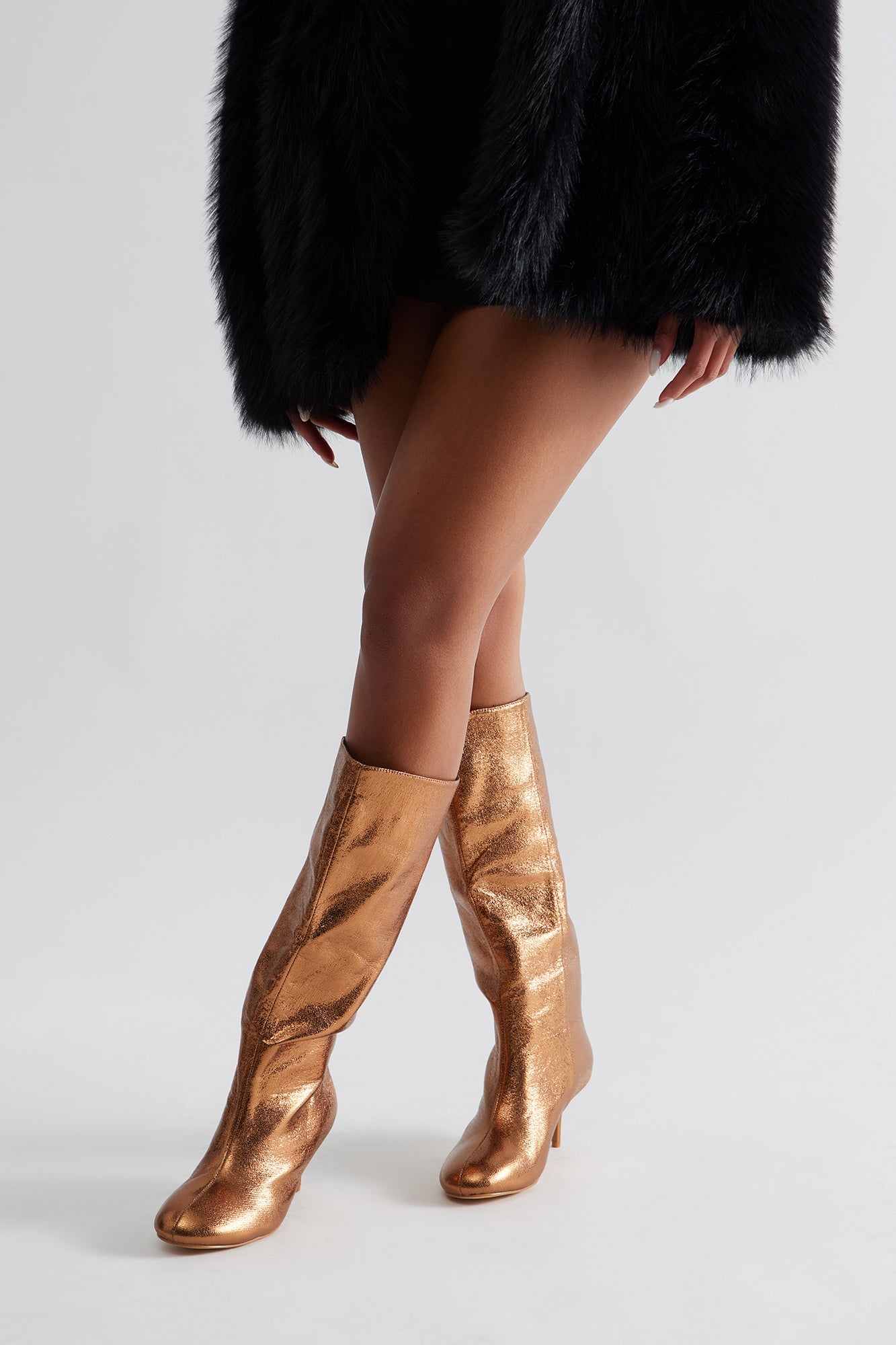 Tibby Kitten Heel Boots - Bronze