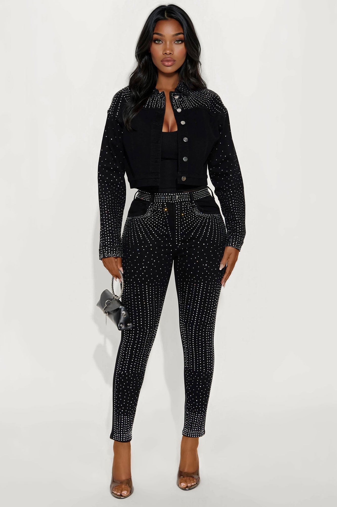 Touch Of Glitz High Rise Embellished Skinny Jeans - Black