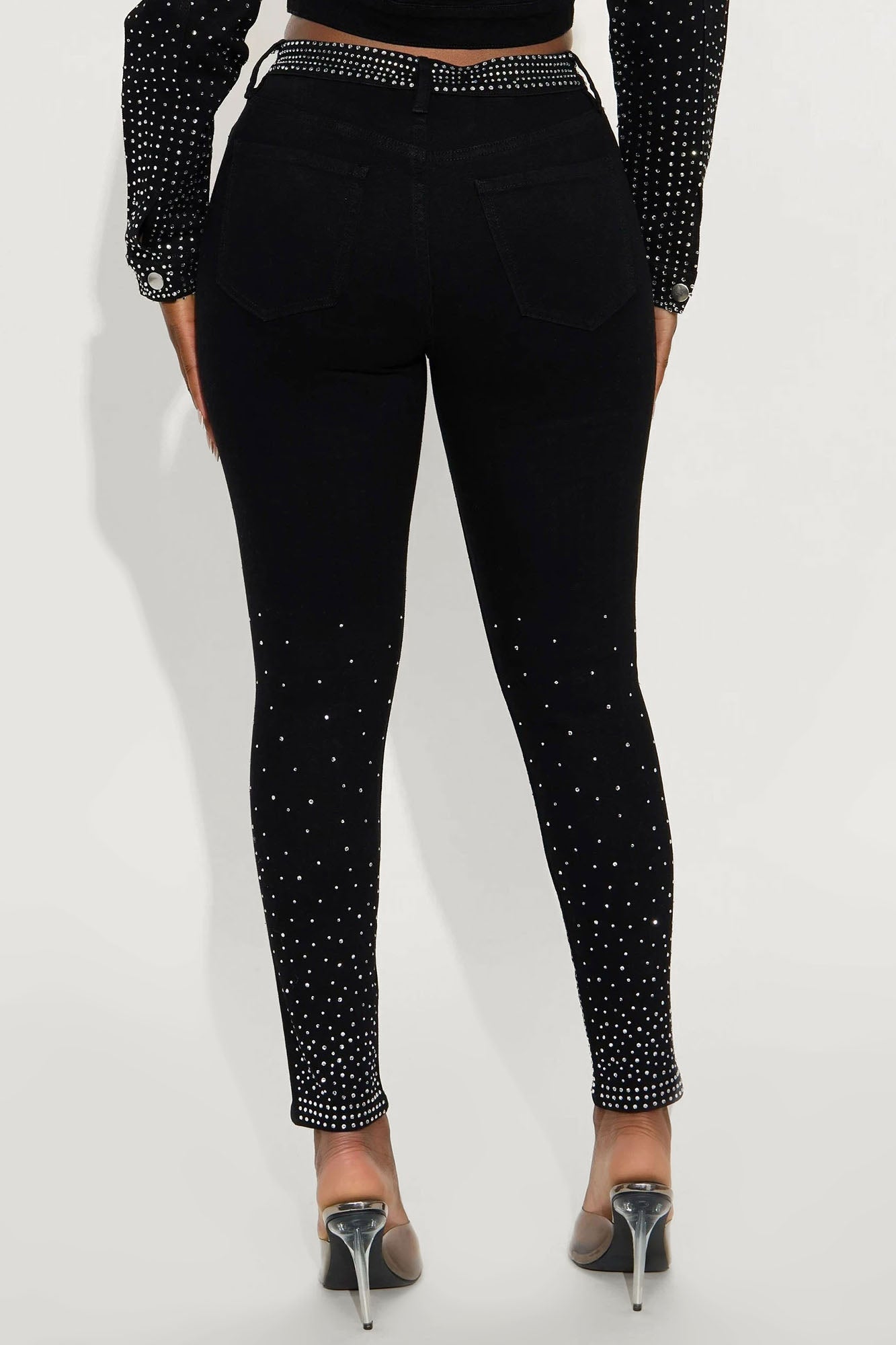 Touch Of Glitz High Rise Embellished Skinny Jeans - Black
