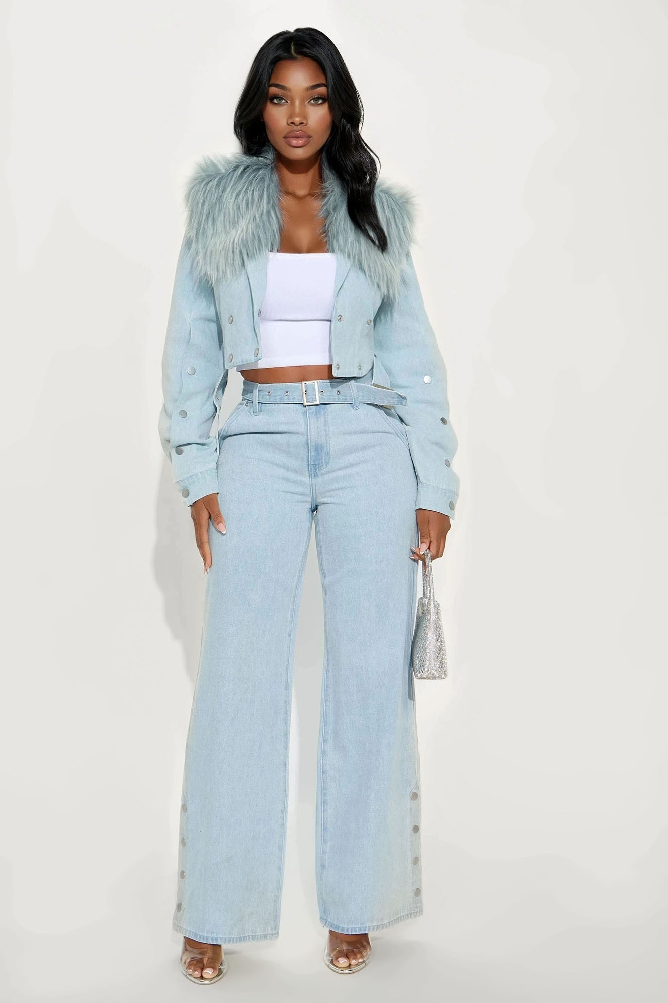Cambridge Faux Fur Denim Jacket - Light Wash