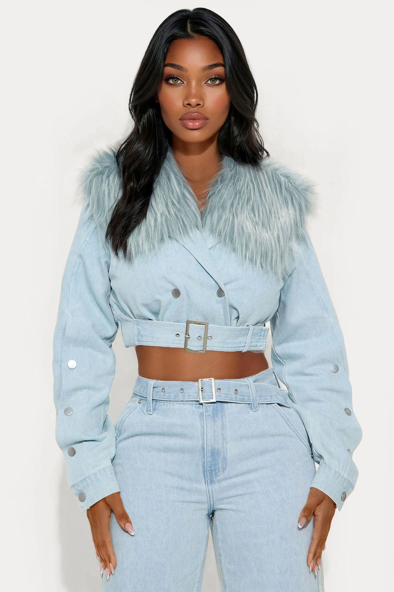 Cambridge Faux Fur Denim Jacket - Light Wash
