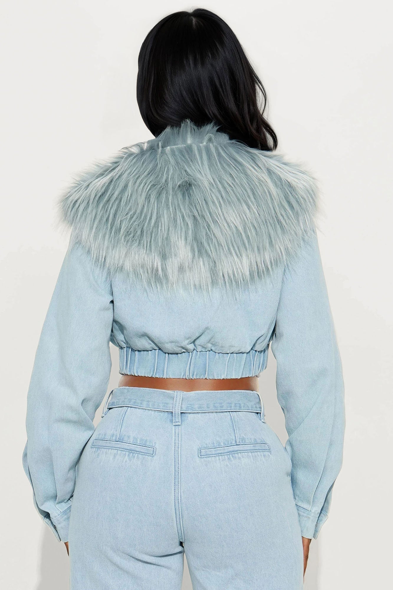Cambridge Faux Fur Denim Jacket - Light Wash