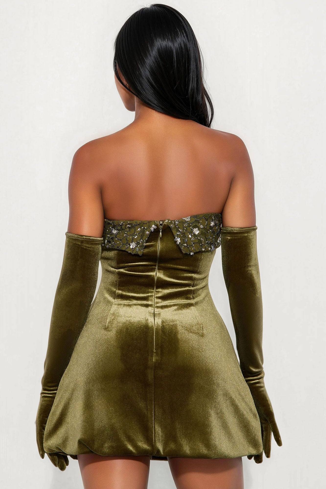Genovia Embellished Velvet Mini Dress - Olive