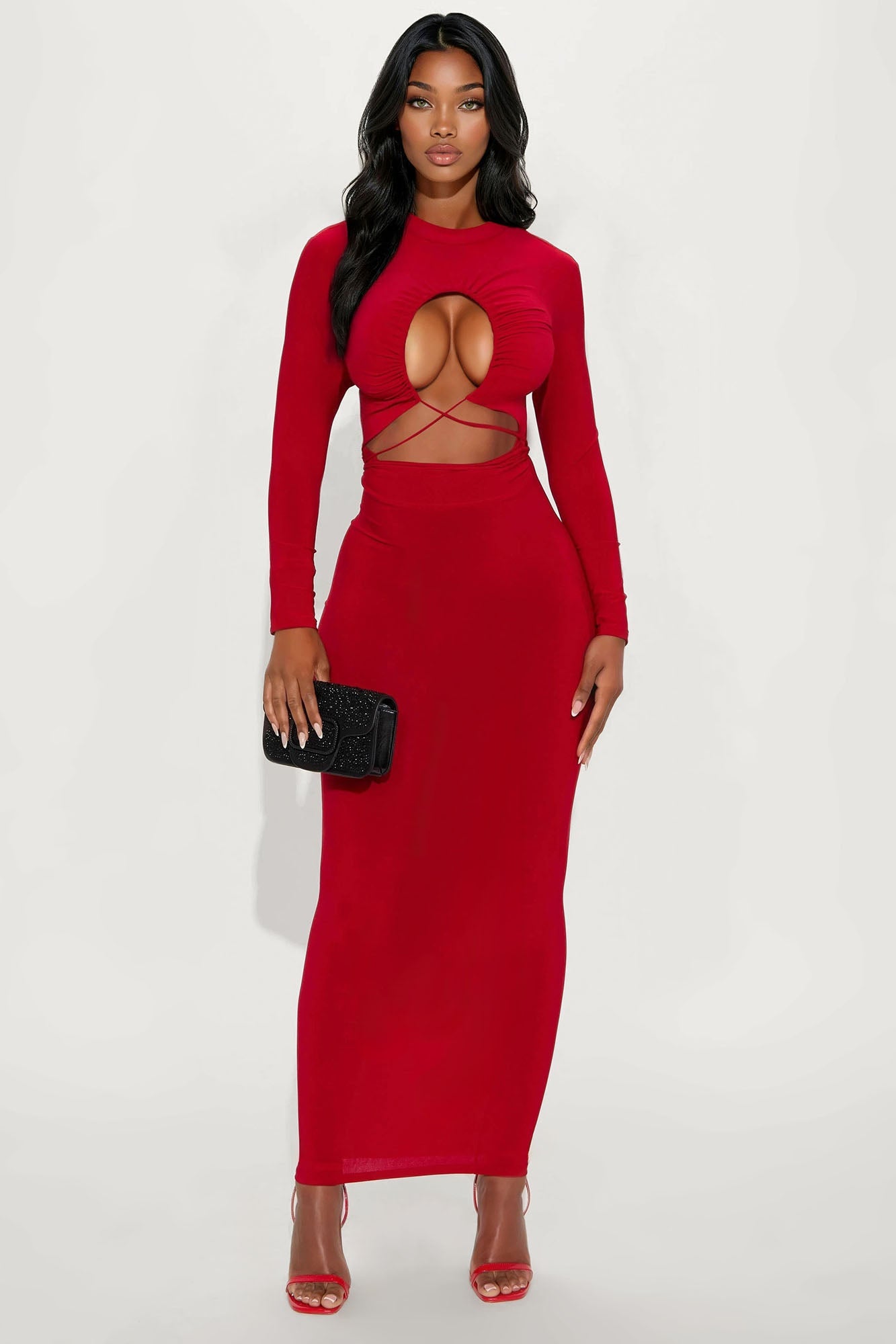 Body Language Cut Out Maxi Dress - DarkRed