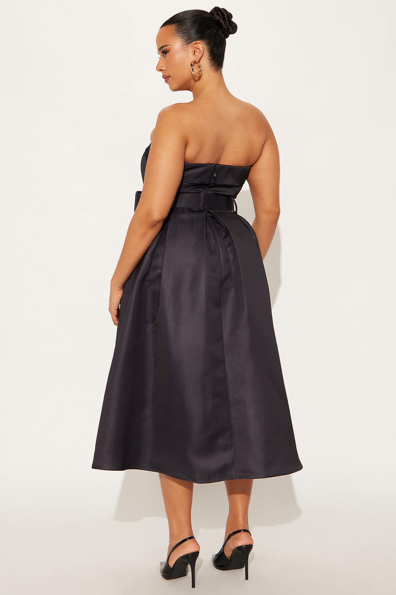 Dixie Strapless Floral Satin Midi Dress - Black
