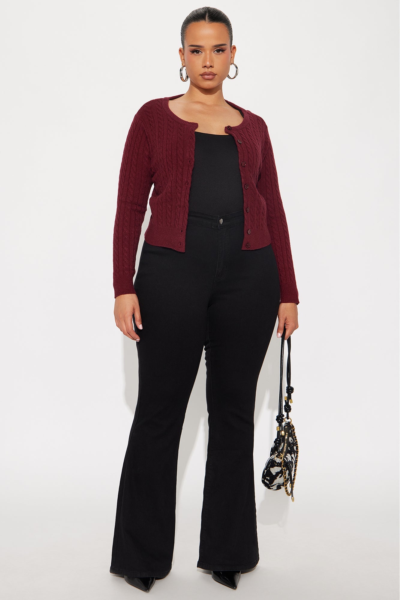 Elowen Cable Knit Cardigan - Burgundy