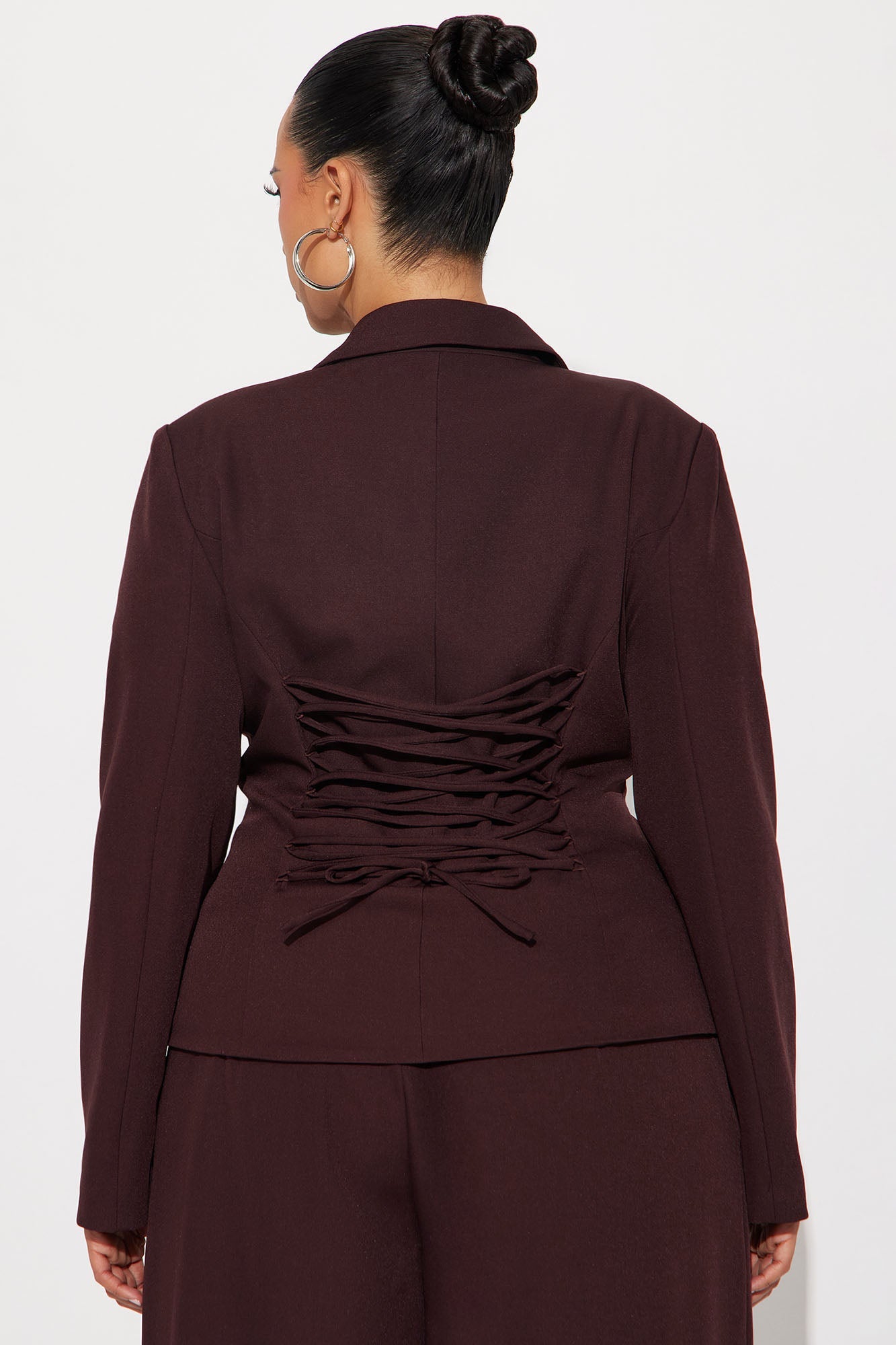 Power Pose Lace Up Fitted Blazer - Wine