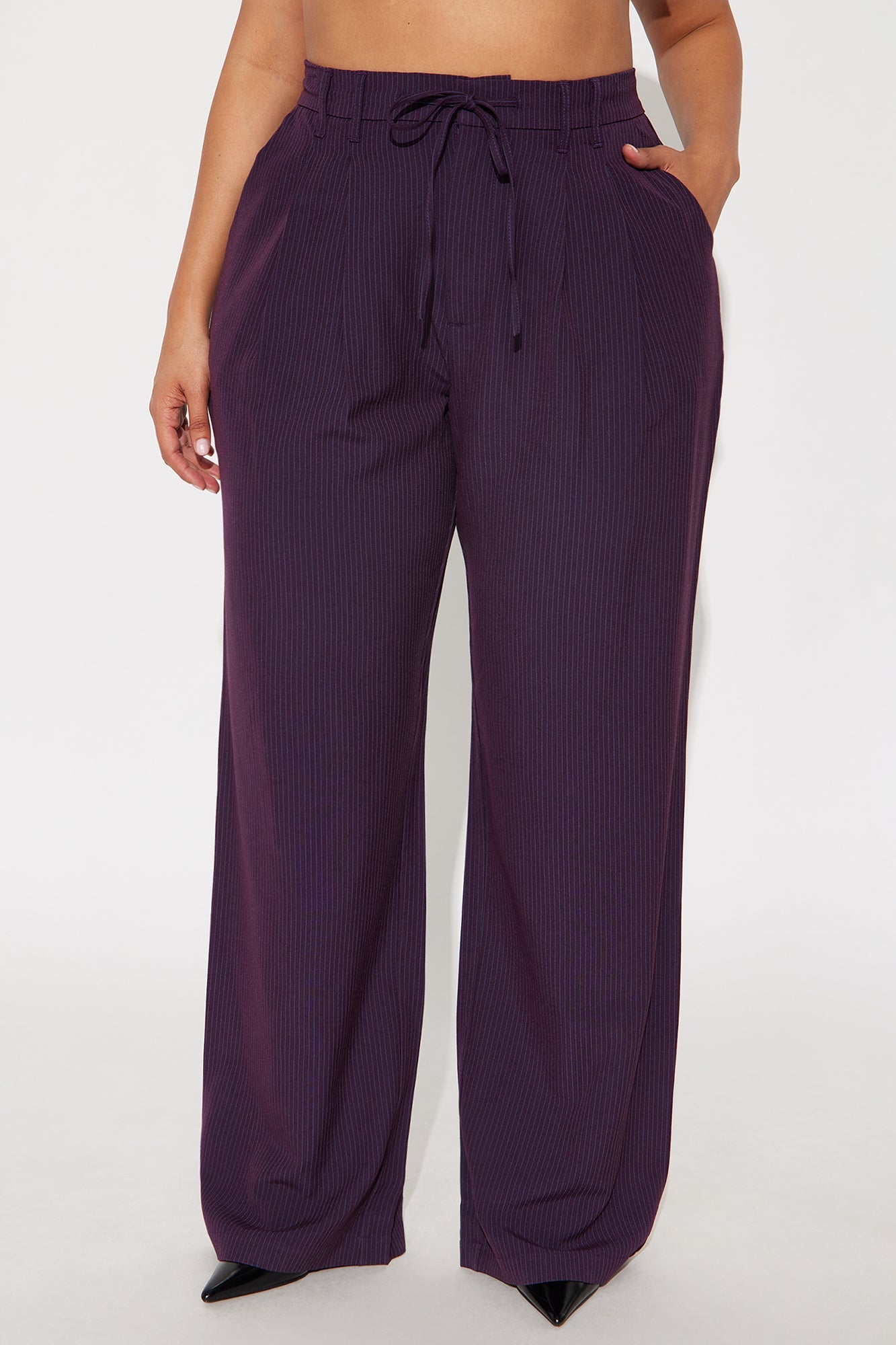 Kelly Pinstripe Wide Leg Trouser Pant - Plum