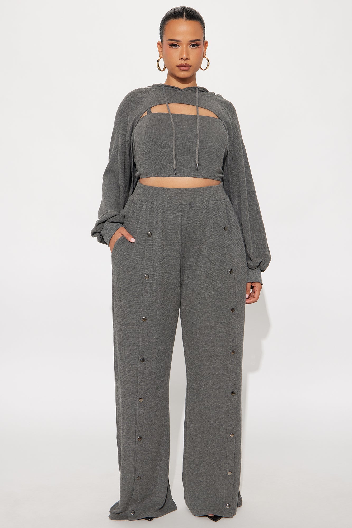 Laia 3 Piece Hooded Pant Set - Charcoal