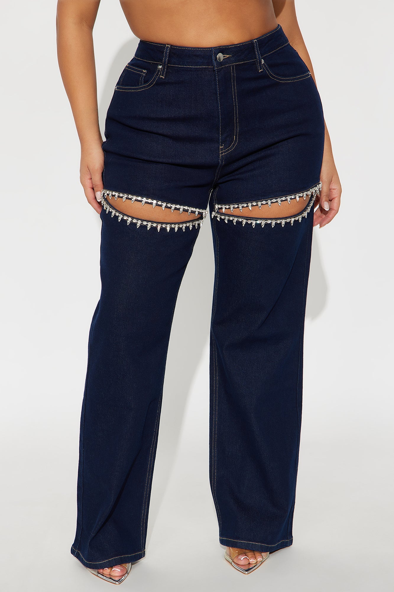 You Belong With Me Stretch Embellished Straight Leg Jeans - Dark Denim