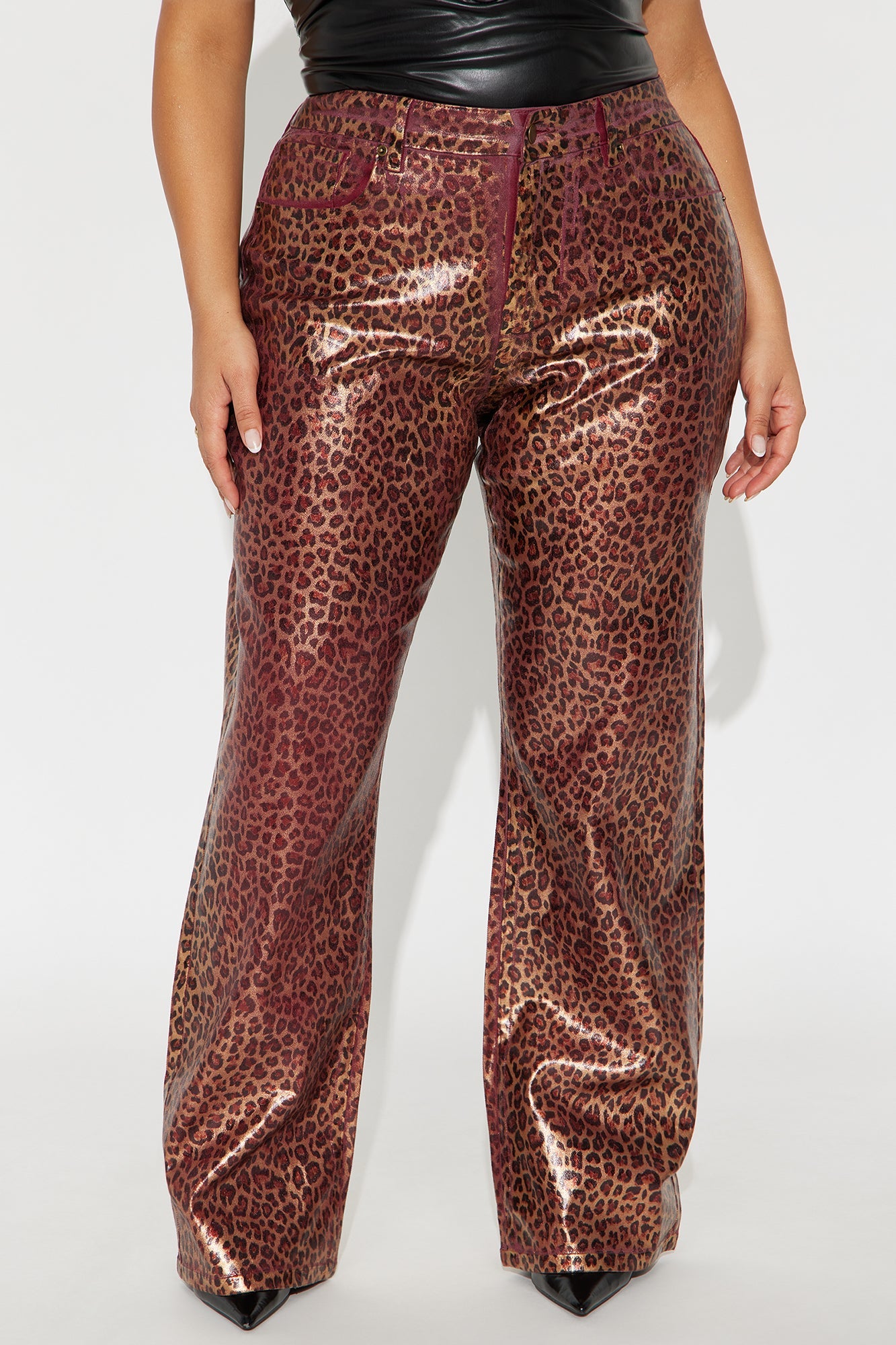 Caught In The Act Twill Rigid Straight Leg Leopard Pant 33 - Burgundy/combo