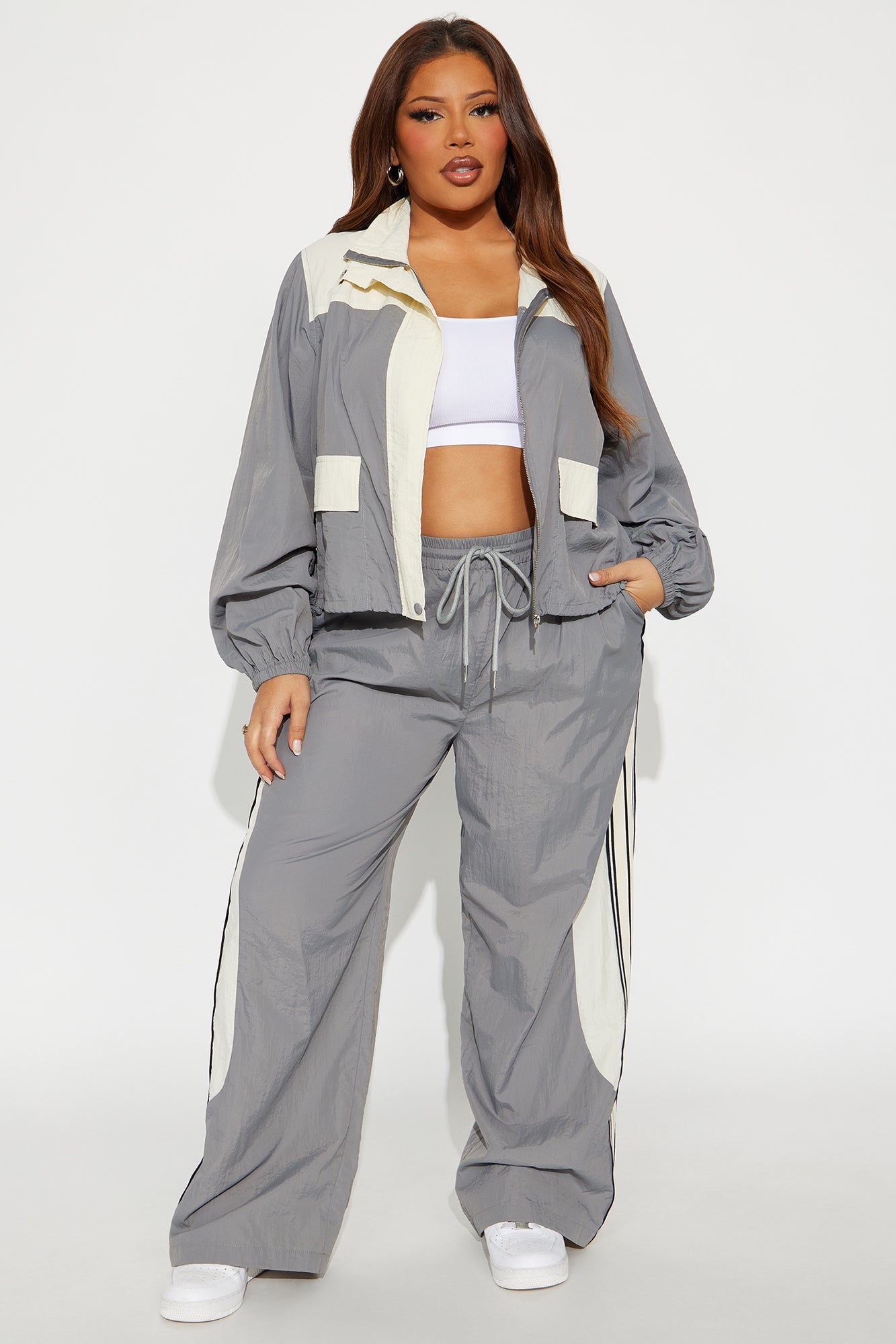 Sunday Mood Windbreaker Pant Set - Grey