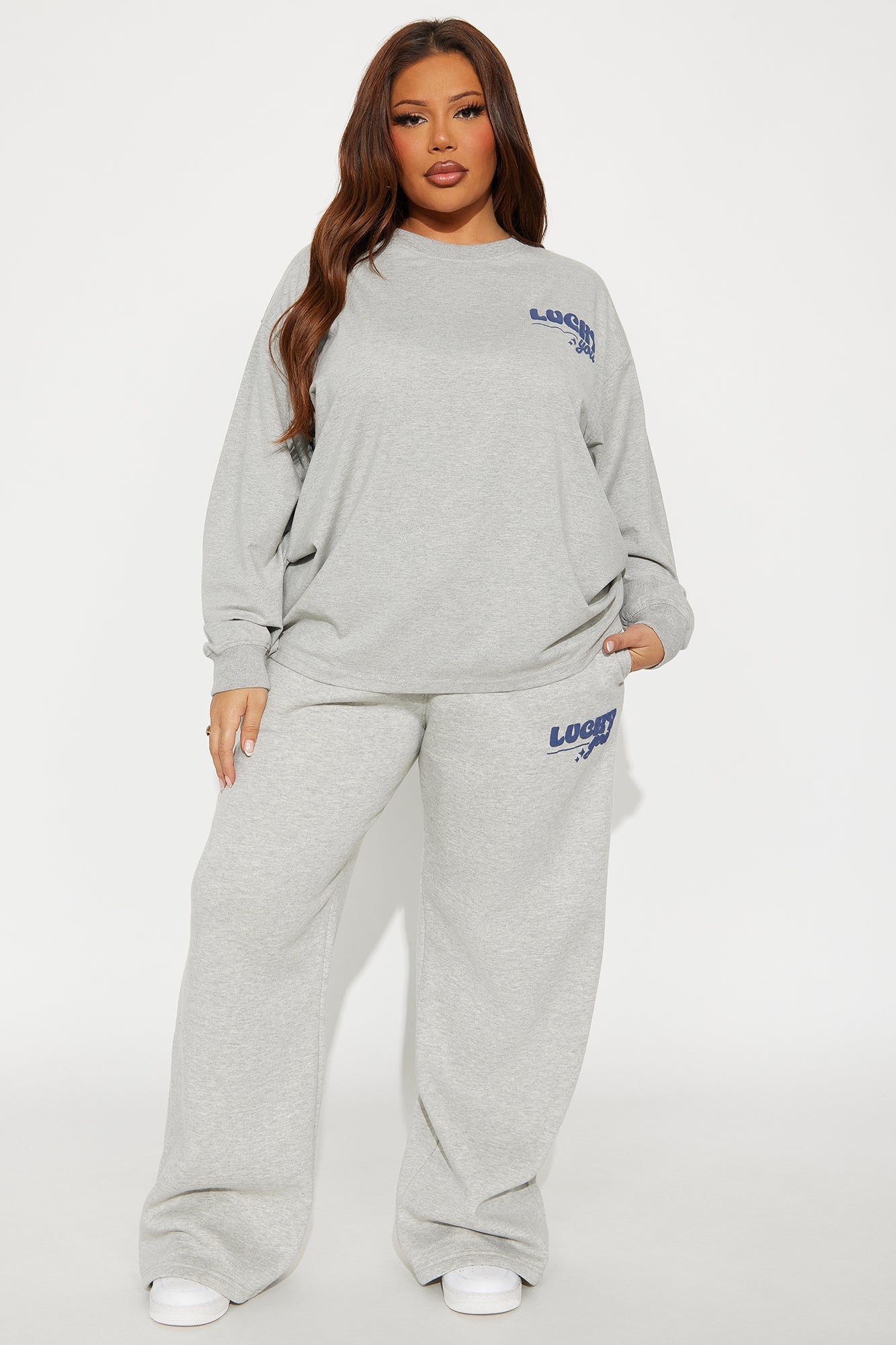Lucky You Wide Leg Pant Set - Grey